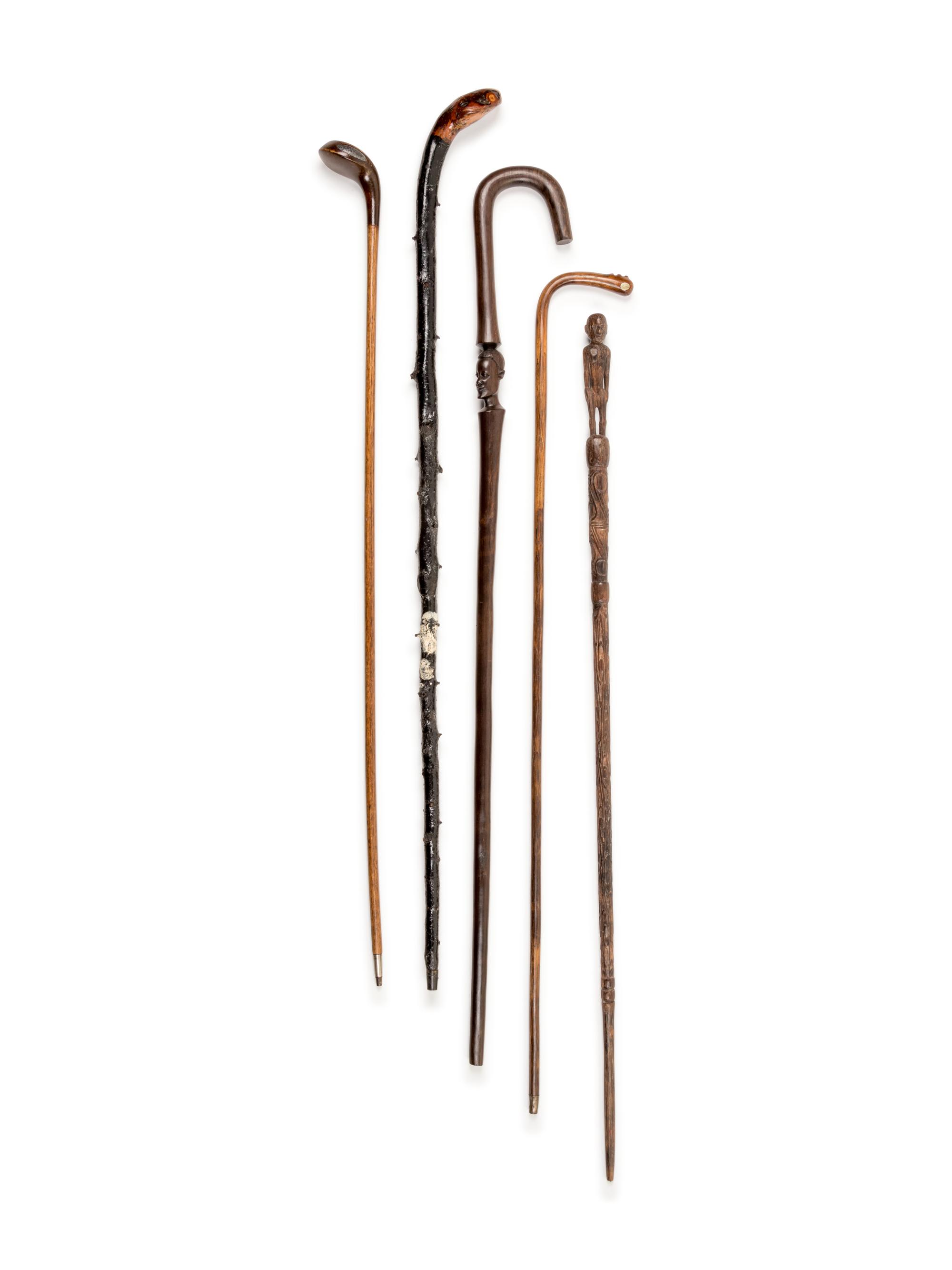 Five Carved Wood Walking Sticks
