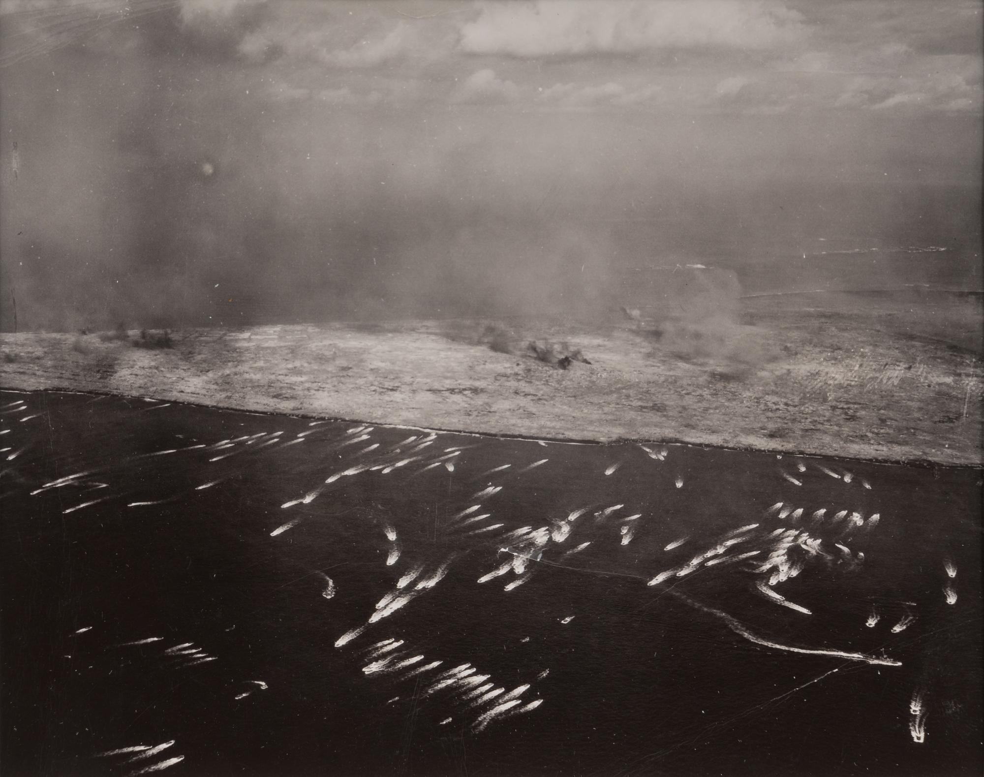 ROSENTHAL, Joe (1911-2006). Flag Raising on Mt. Suribachi, Iwo Jima. -- Aerial View of a Pacific Island. -- The 28th Regiment Atop Mt. Suribachi. -- Four Marines with Flag, Mr. Suribachi. 1945.