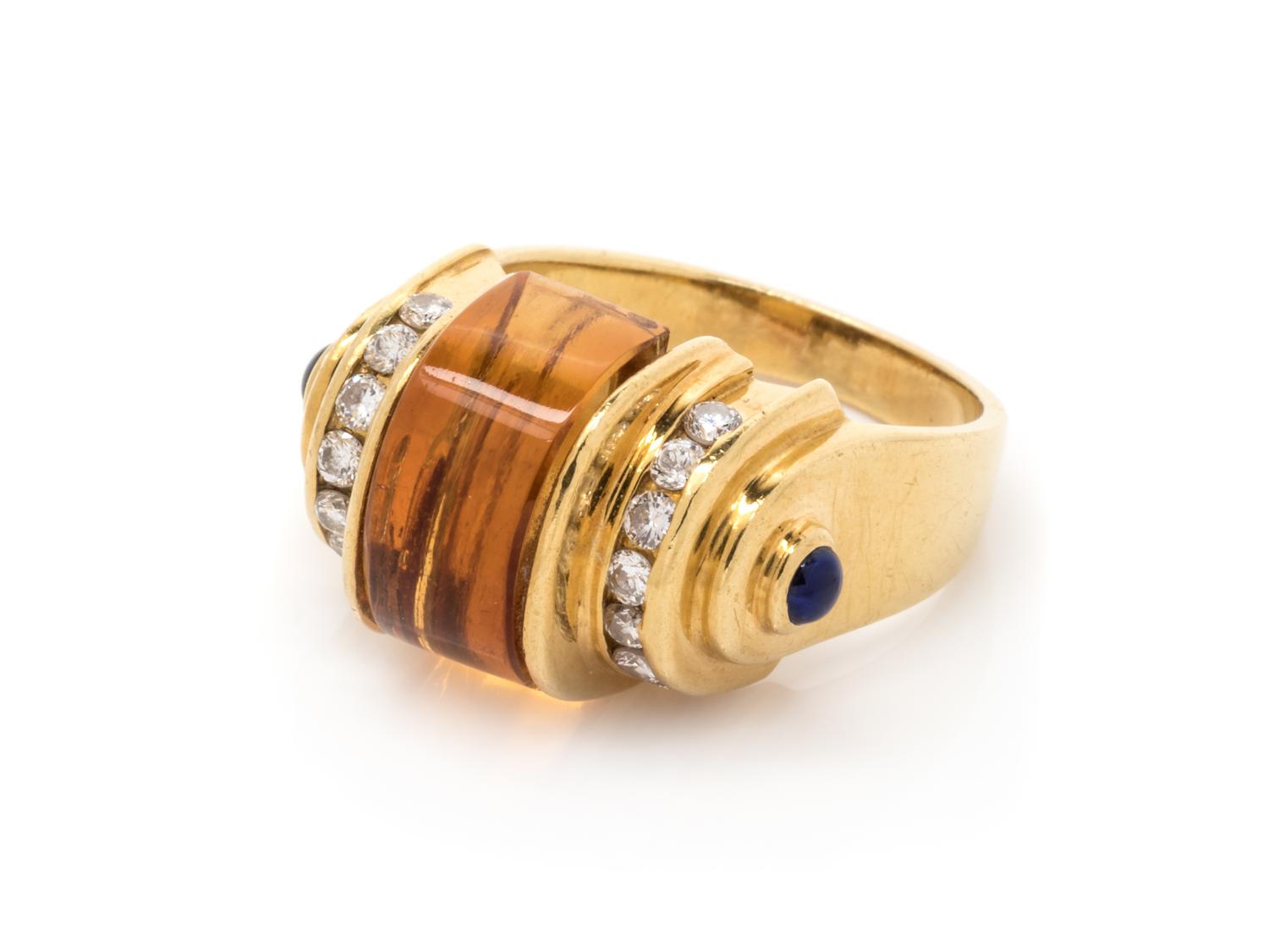 An 18 Karat Yellow Gold, Citrine, Diamond and Sapphire Ring, Lagos,