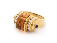 An 18 Karat Yellow Gold, Citrine, Diamond and Sapphire Ring, Lagos,