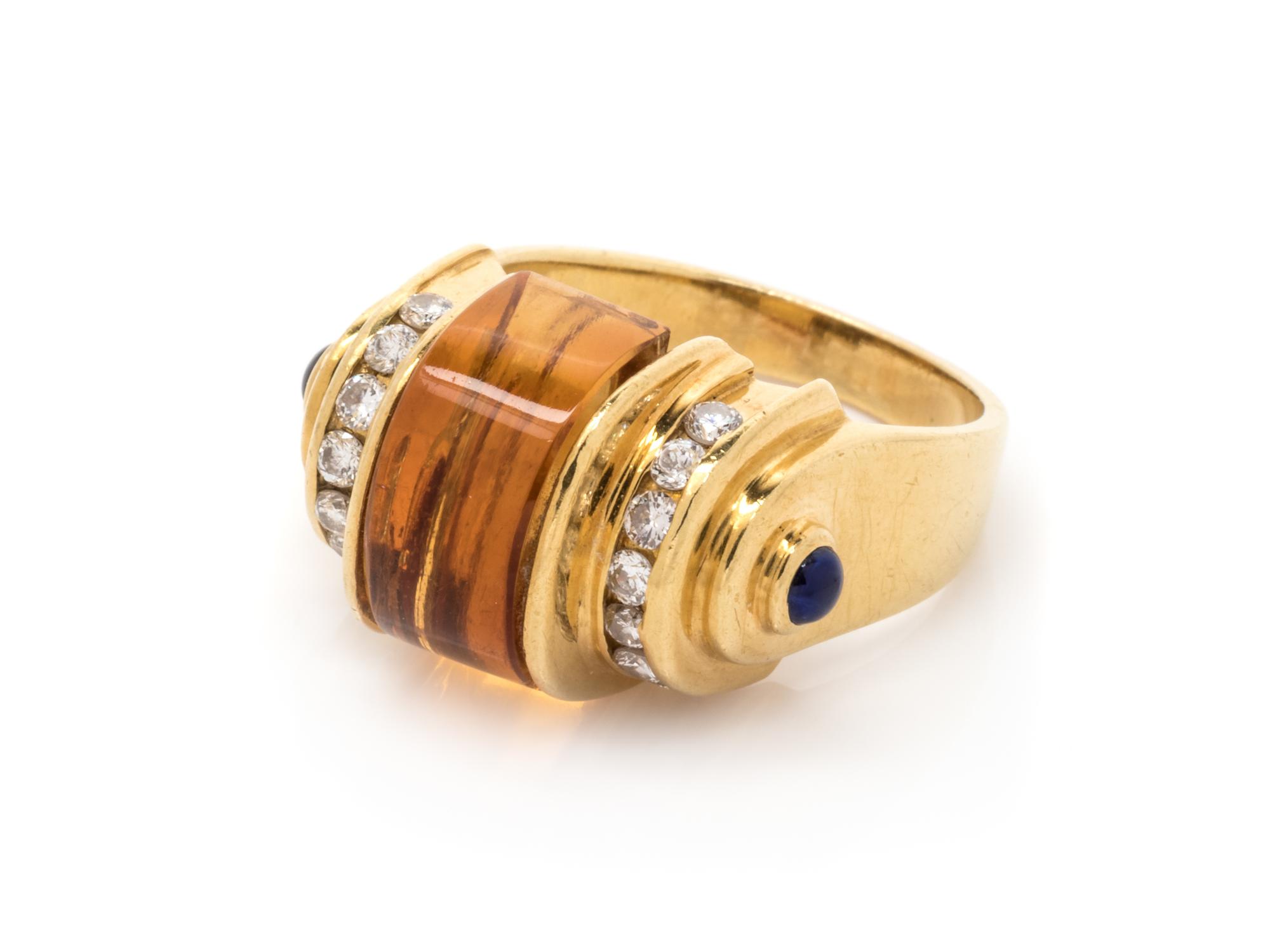 An 18 Karat Yellow Gold, Citrine, Diamond and Sapphire Ring, Lagos,