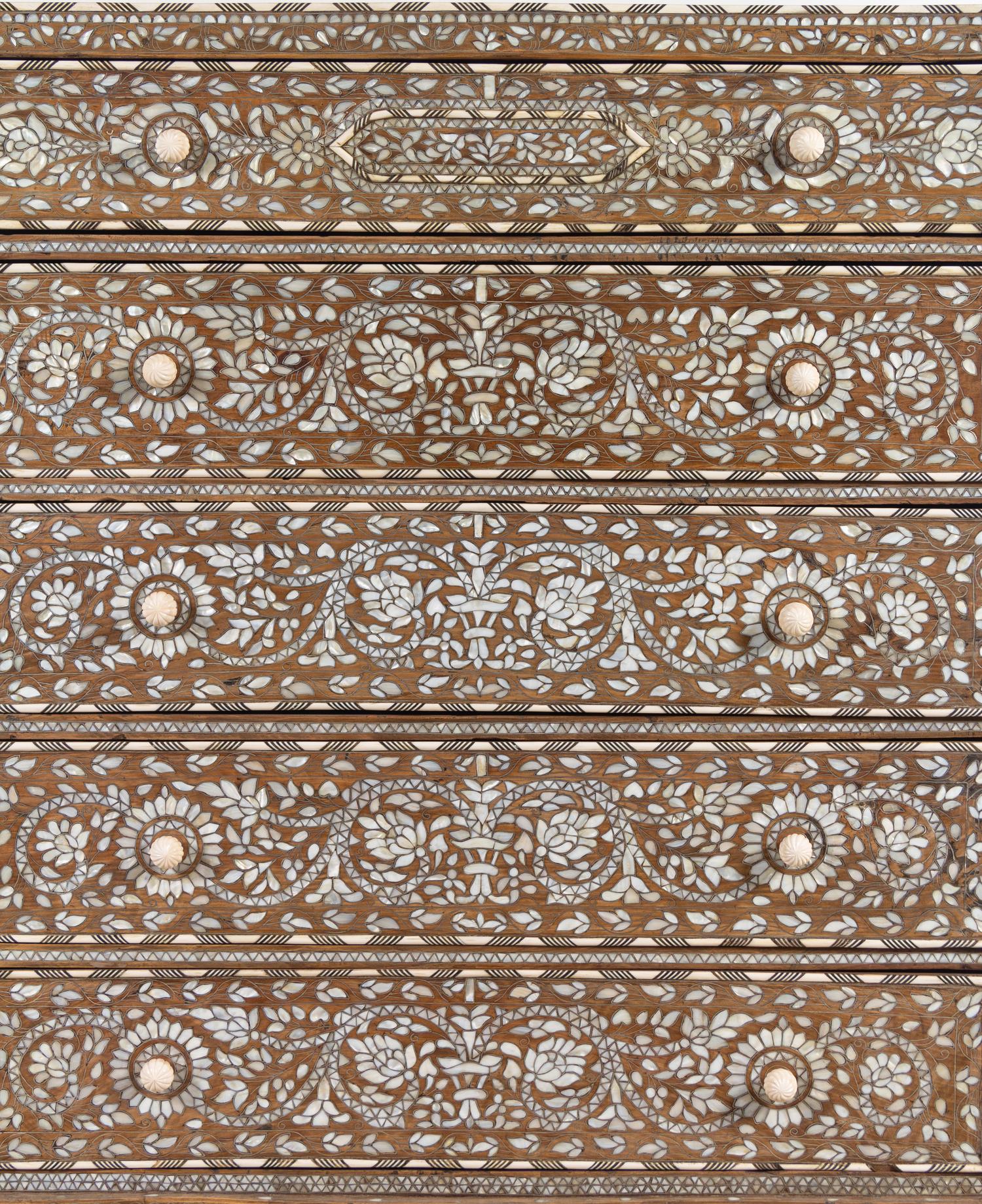 A Syrian Mother-of-Pearl Inlaid Walnut Chest of Drawers