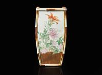 A Japanese faux-bamboo enameled porcelain vase, Kawamoto Hansuke, Meiji period 日本仿竹瓷瓶 川本半助 明治
