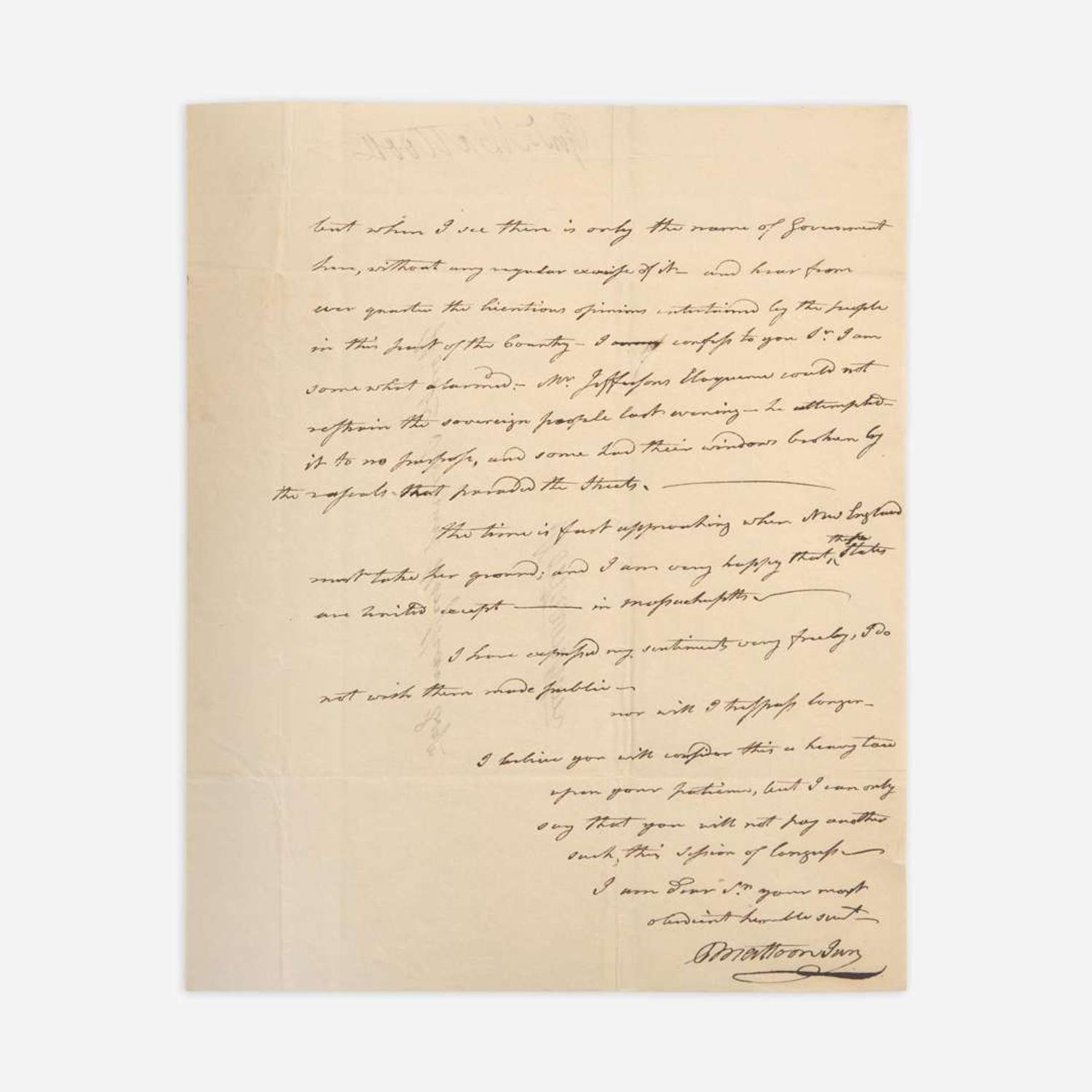 [Jefferson, Thomas] Mattoon, Ebenezer Group of 3 Autograph Letters, signed