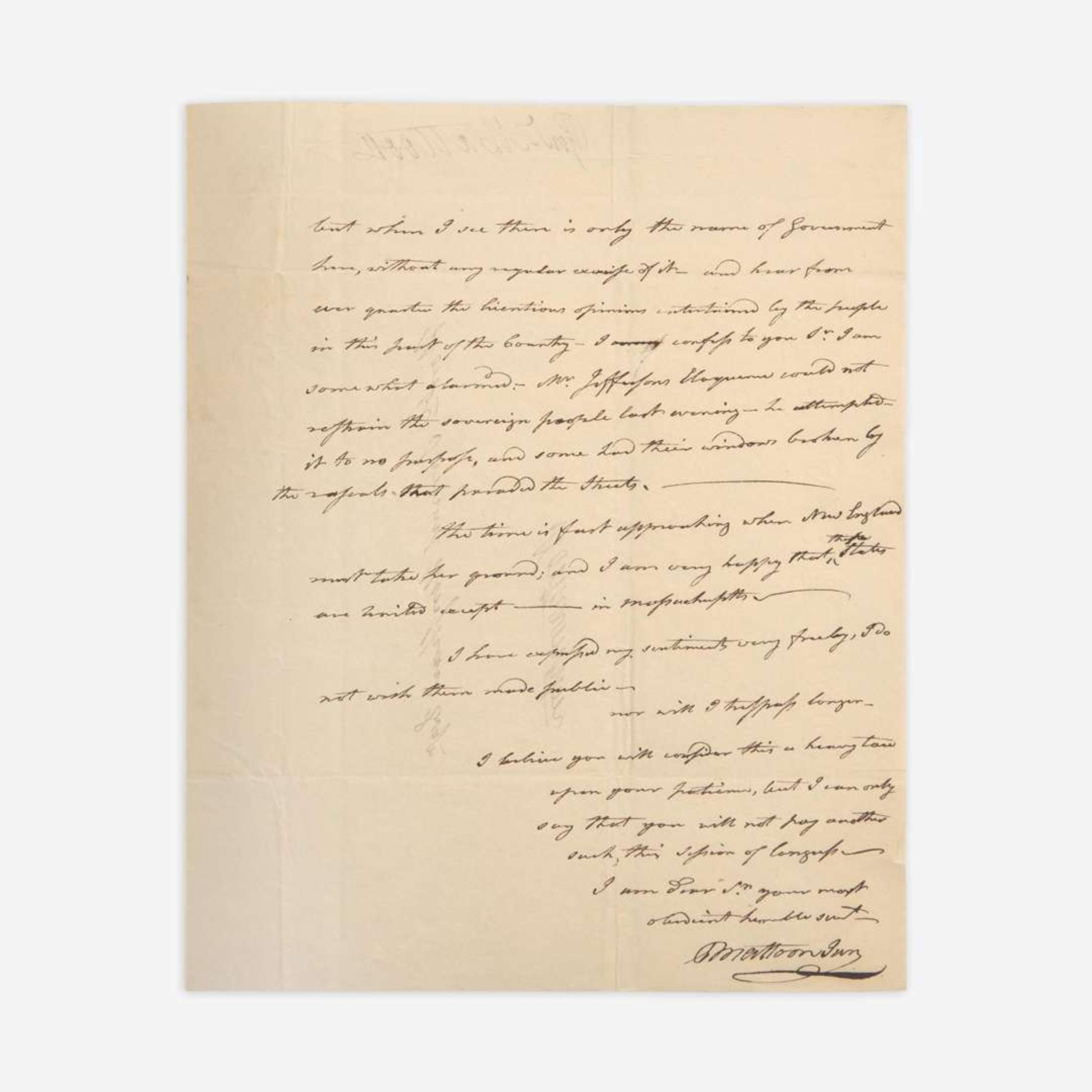 [Jefferson, Thomas] Mattoon, Ebenezer Group of 3 Autograph Letters, signed