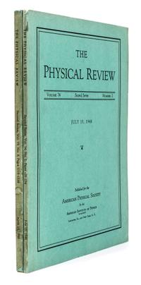 [TRANSISTORS]. BARDEEN, John (1908-1991) and Walter H. BRATTAIN (1902-1987). “The Transistor, A Semi-Conductor Triode.” – BRATTAIN, William H. and John BARDEEN. “Nature of the Forward Current in Germanium Point Contacts.” – SHOCKLEY, William Bradford, Jr. (1910-1989) and Gerald. L. PEARSON (1905-1987). “Modulation of Conductance of Thin Films of Semi-Conductors by Surface Charges.” In: The Physical Review , Vol. 74, Second Series, No. 2, pp. 230-233. Lancaster, PA and New York: American Institute of Physics, July 15, 1948.