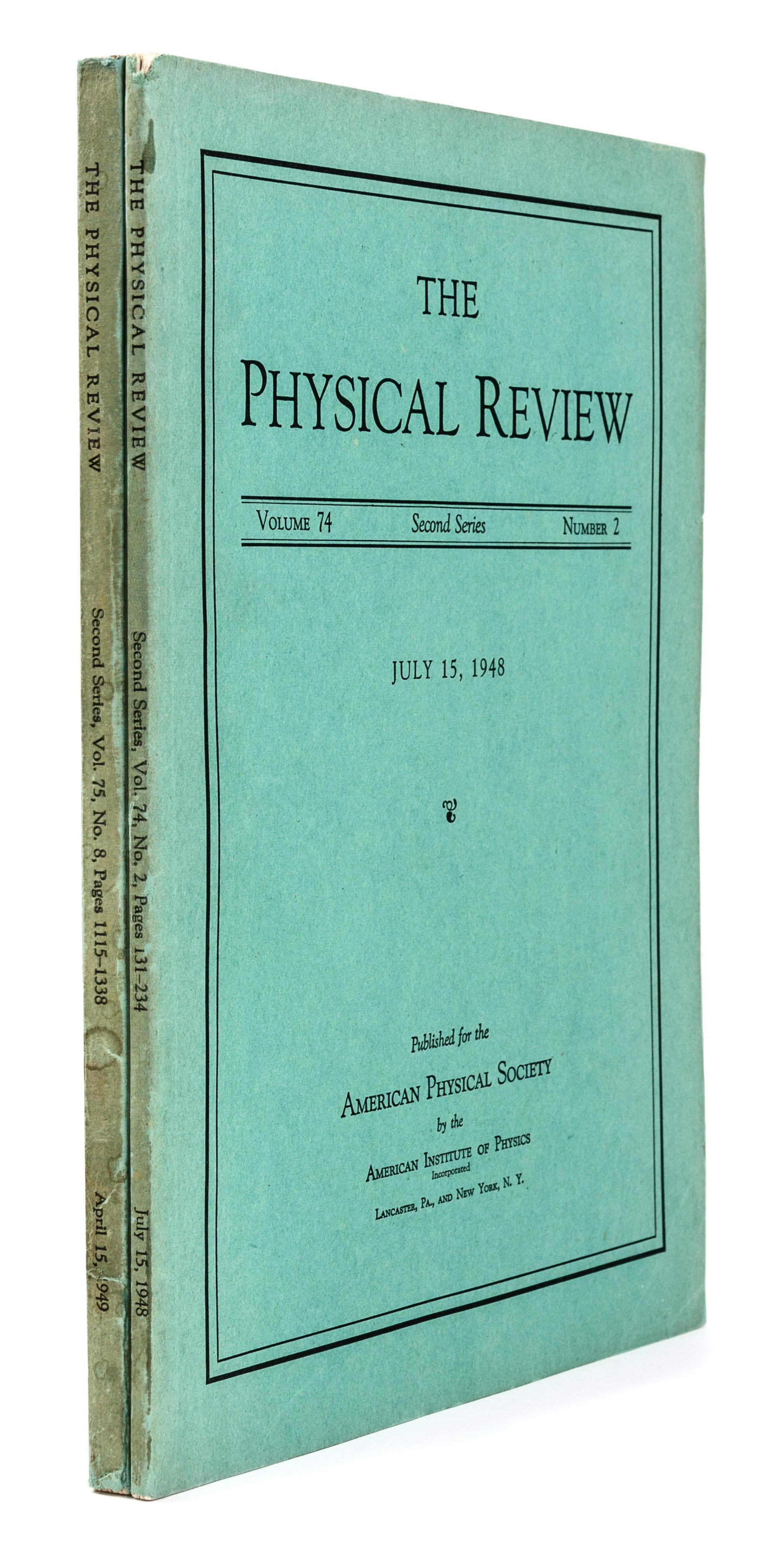 [TRANSISTORS]. BARDEEN, John (1908-1991) and Walter H. BRATTAIN (1902-1987). “The Transistor, A Semi-Conductor Triode.” – BRATTAIN, William H. and John BARDEEN. “Nature of the Forward Current in Germanium Point Contacts.” – SHOCKLEY, William Bradford, Jr. (1910-1989) and Gerald. L. PEARSON (1905-1987). “Modulation of Conductance of Thin Films of Semi-Conductors by Surface Charges.” In: The Physical Review , Vol. 74, Second Series, No. 2, pp. 230-233. Lancaster, PA and New York: American Institute of Physics, July 15, 1948.