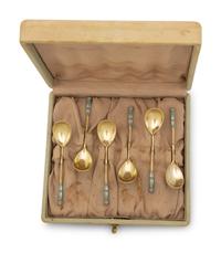 A Cased Set of Russian Enameled Silver-Gilt Spoons — Retailed by Tiffany and Co., New York, 19th/20th Century