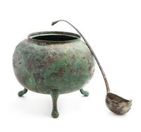 A Large and Rare Bronze Tripod Tureen and Ladle