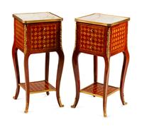 A Pair of Louis XV Style Gilt-Metal-Mounted Parquetry Tables de Nuit