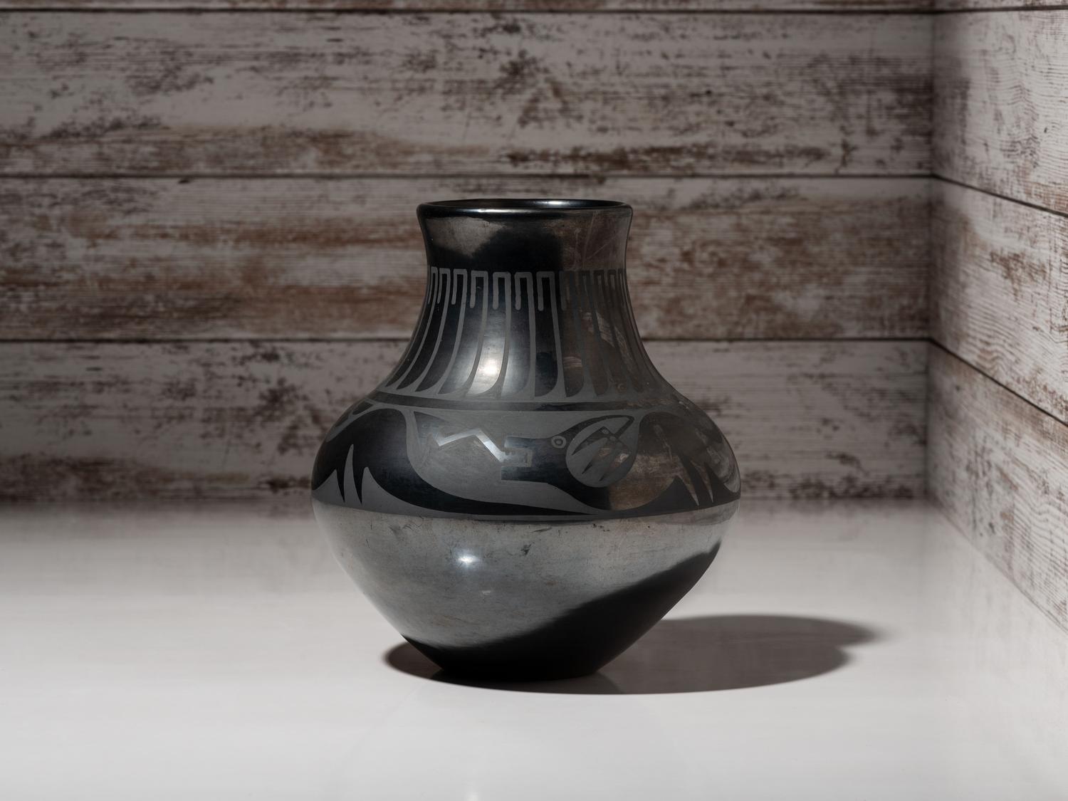 Blackware Pottery Jar, with Gunmetal Finish, July 1968
