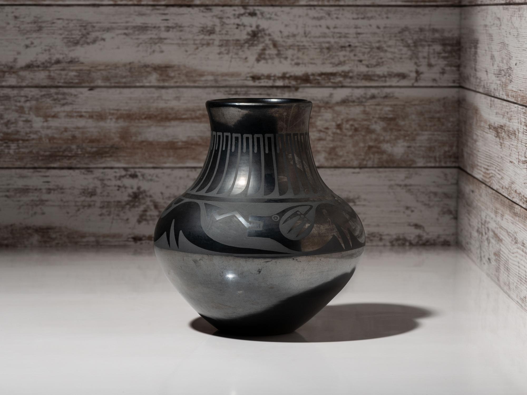 Blackware Pottery Jar, with Gunmetal Finish, July 1968