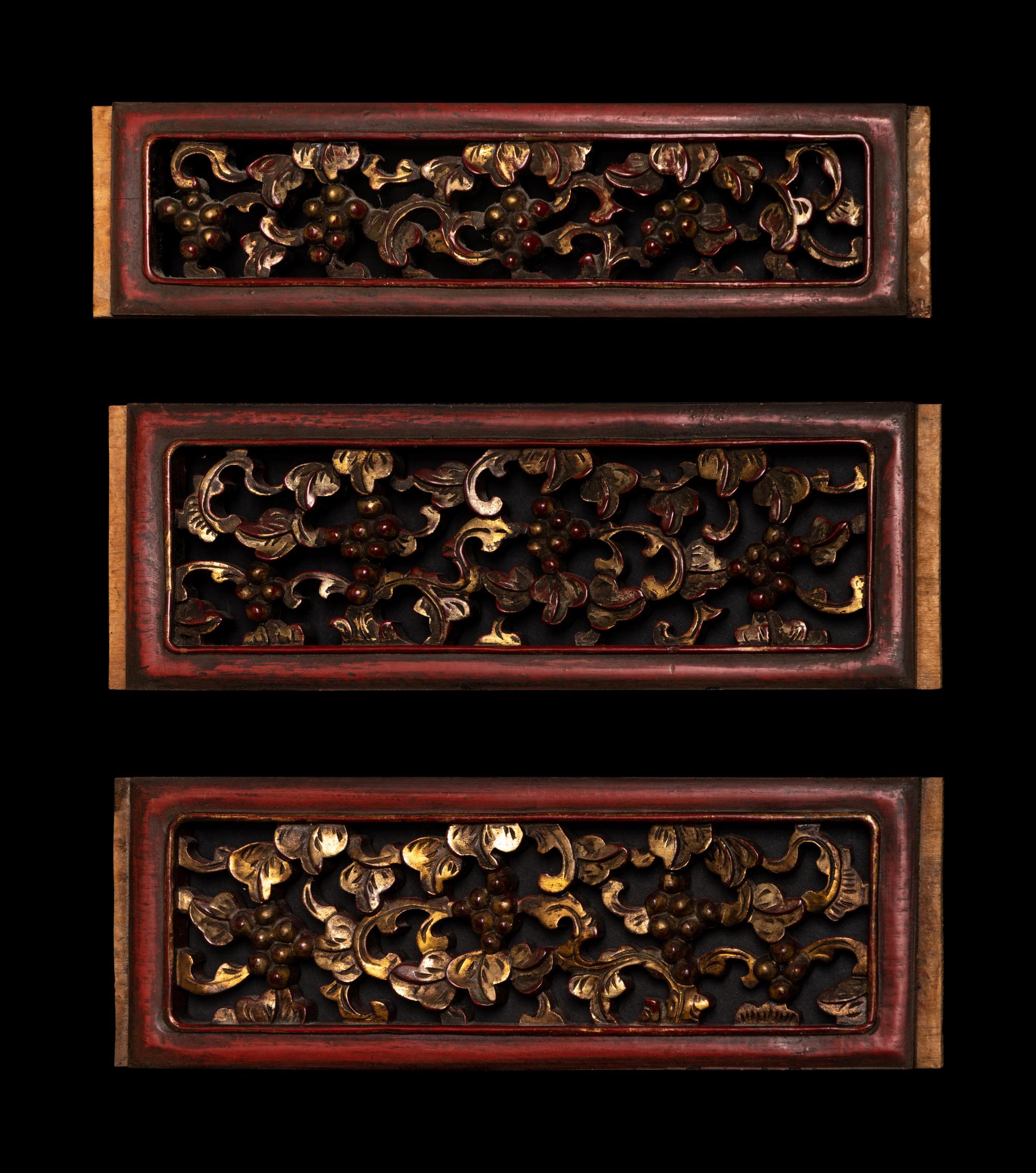 Eight Chinese Carved Wood Rectangular Panels