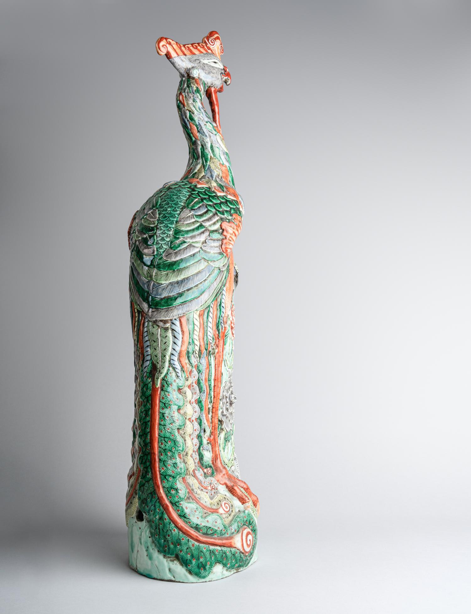 A Large Chinese Famille Verte Porcelain Figure of a Phoenix