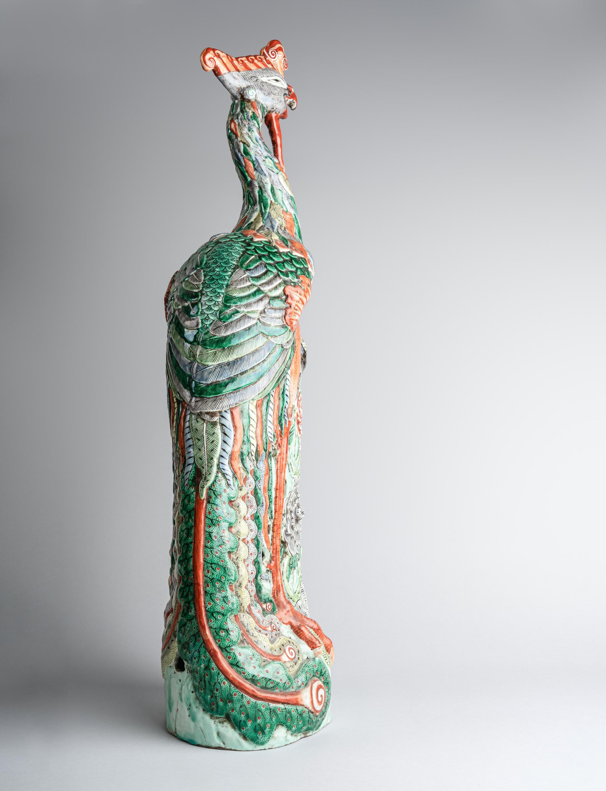 A Large Chinese Famille Verte Porcelain Figure of a Phoenix