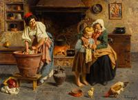 Eugenio Zampighi, (Italian, 1859-1944), Knitting Lesson