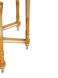 A Louis XVI Style Painted and Parcel Gilt Marble-Top Octagonal Center Table