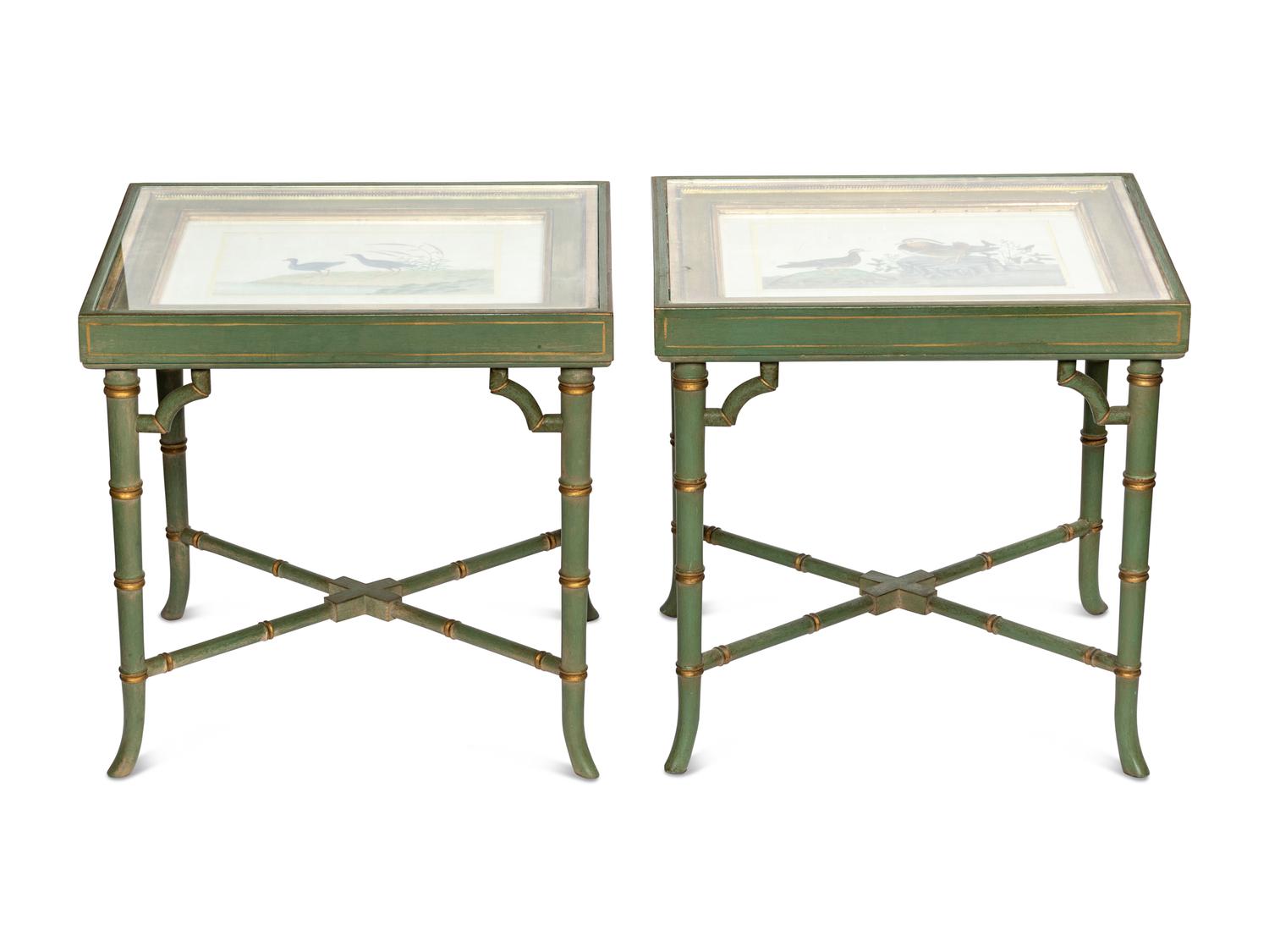 A Pair of Chinese Export Pith Paintings Mounted as Side Tables