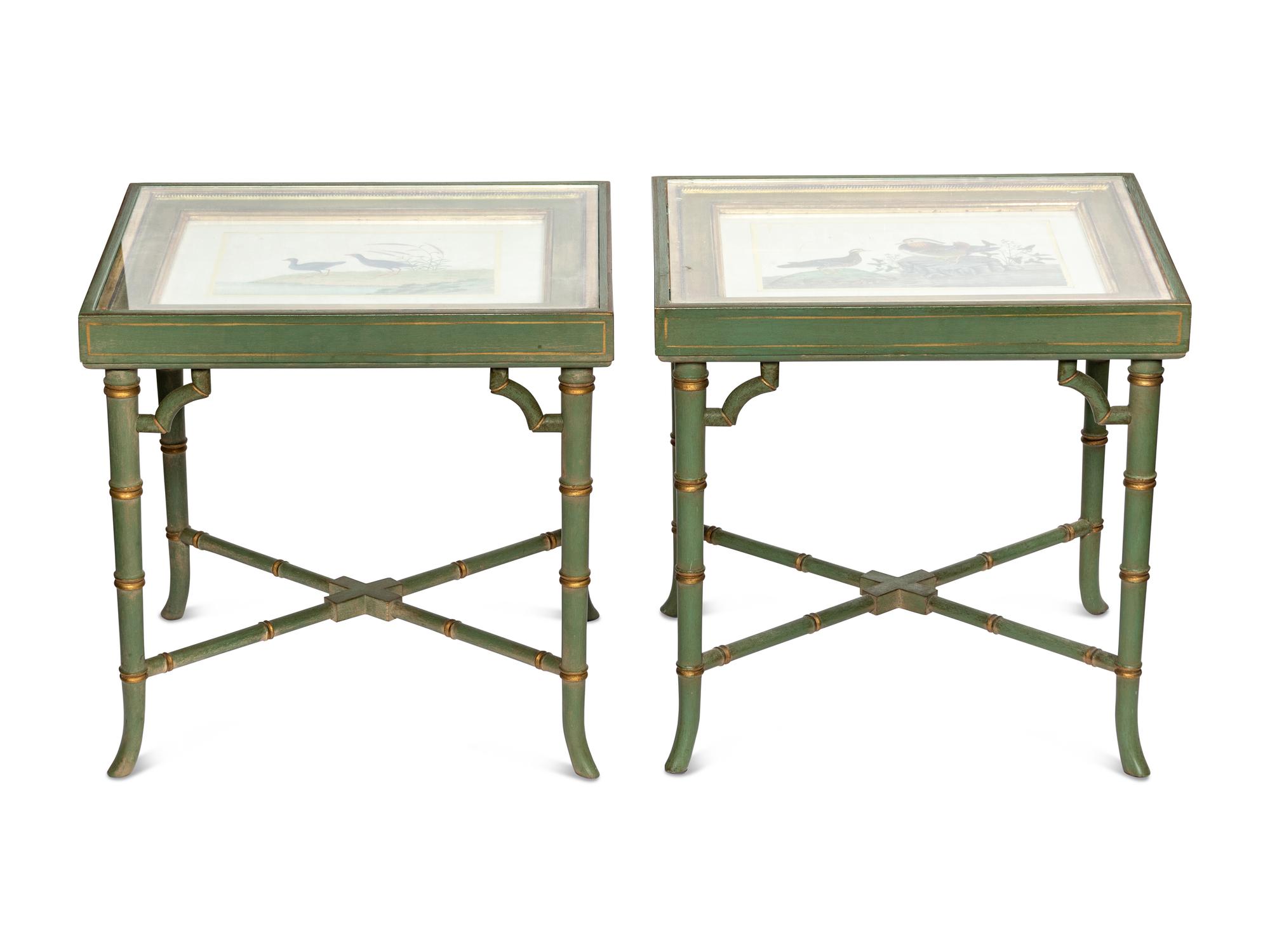 A Pair of Chinese Export Pith Paintings Mounted as Side Tables