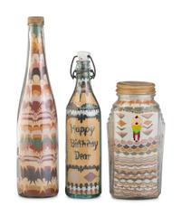 Three Geometric Sand Art Bottles
