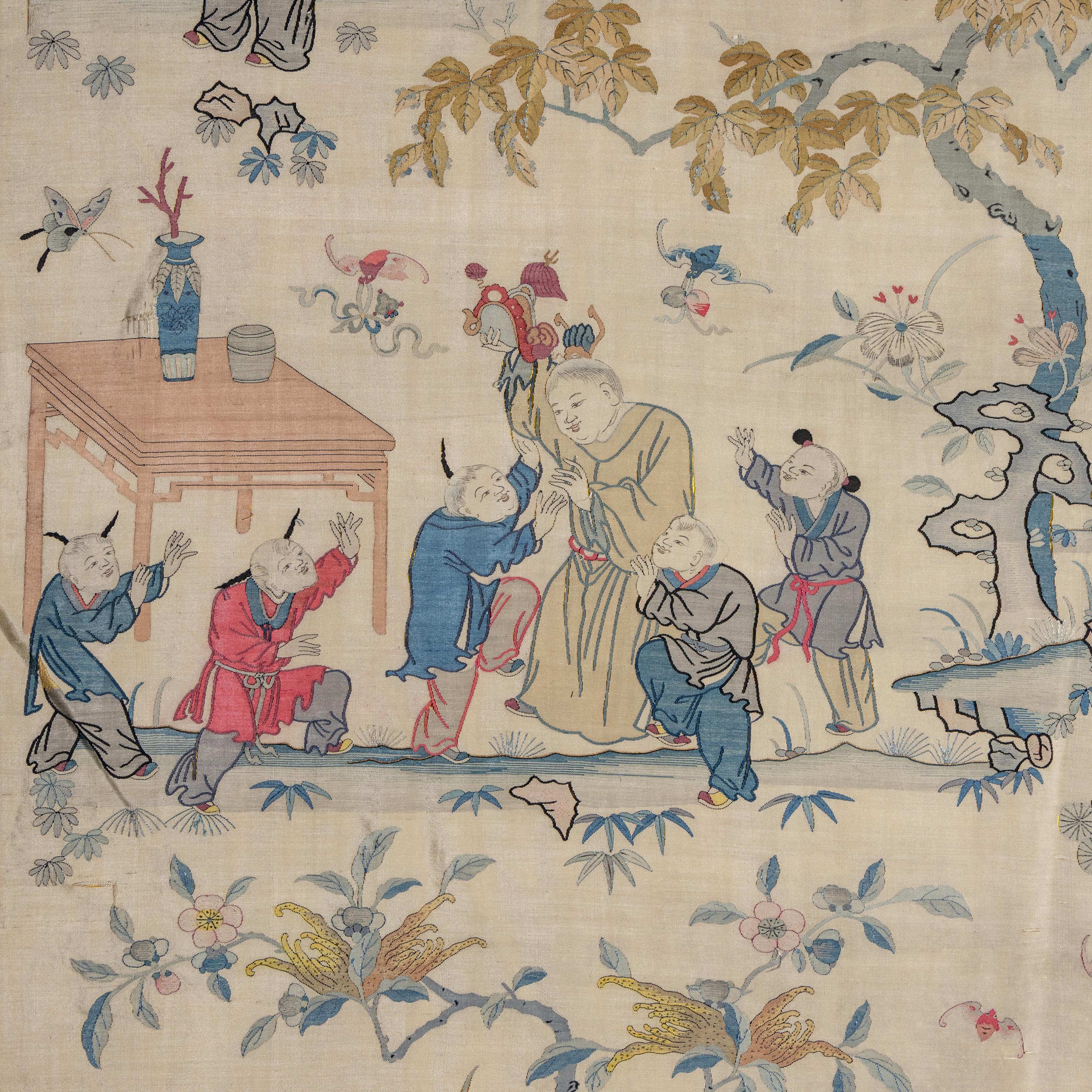 A Large Chinese Kesi Silk 'Hundred Boys' Panel, Circa 1880 — 清晚期 緙絲百子圖大挂賬