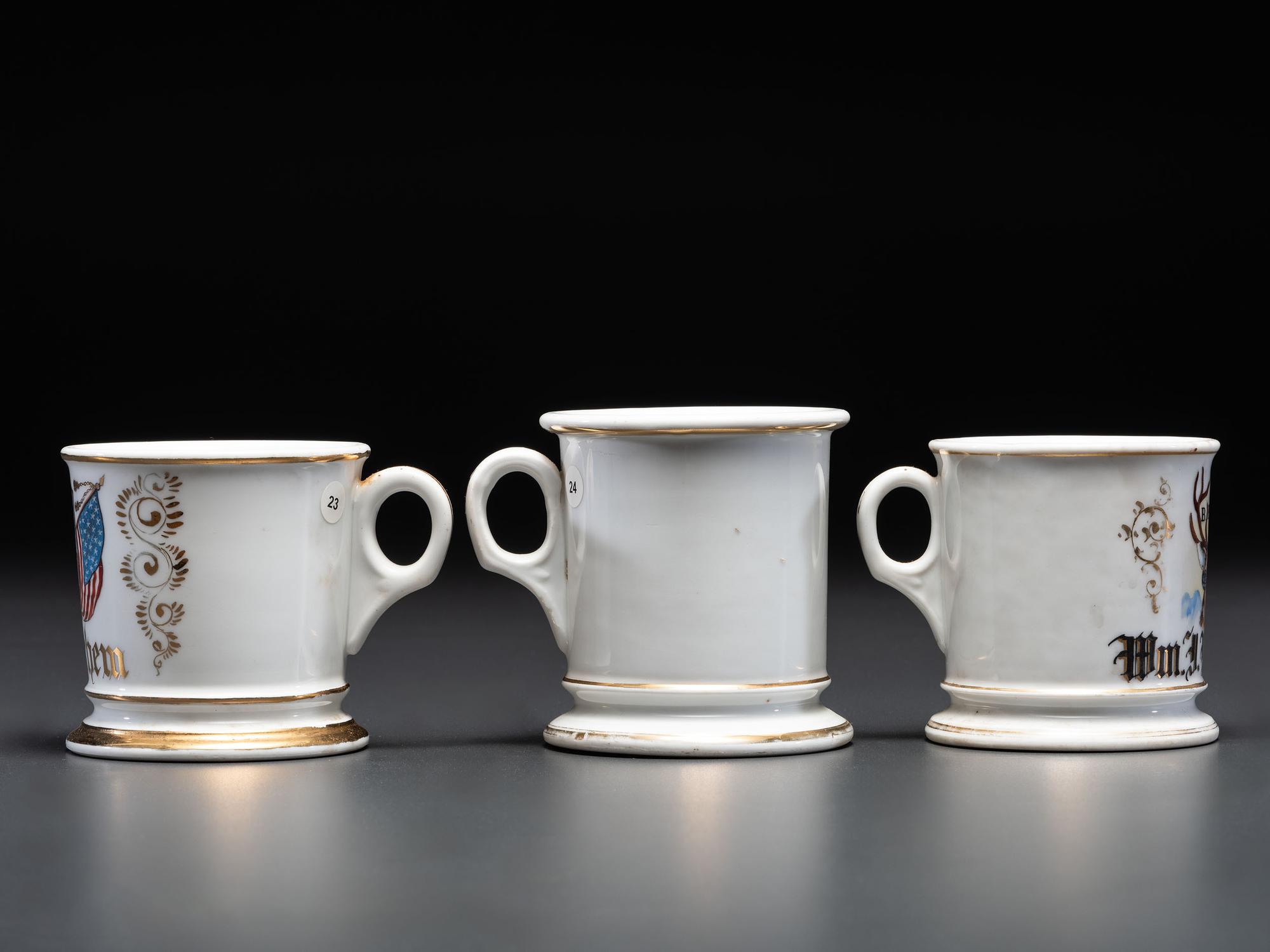 Three Fraternal Porcelain Shaving Mugs