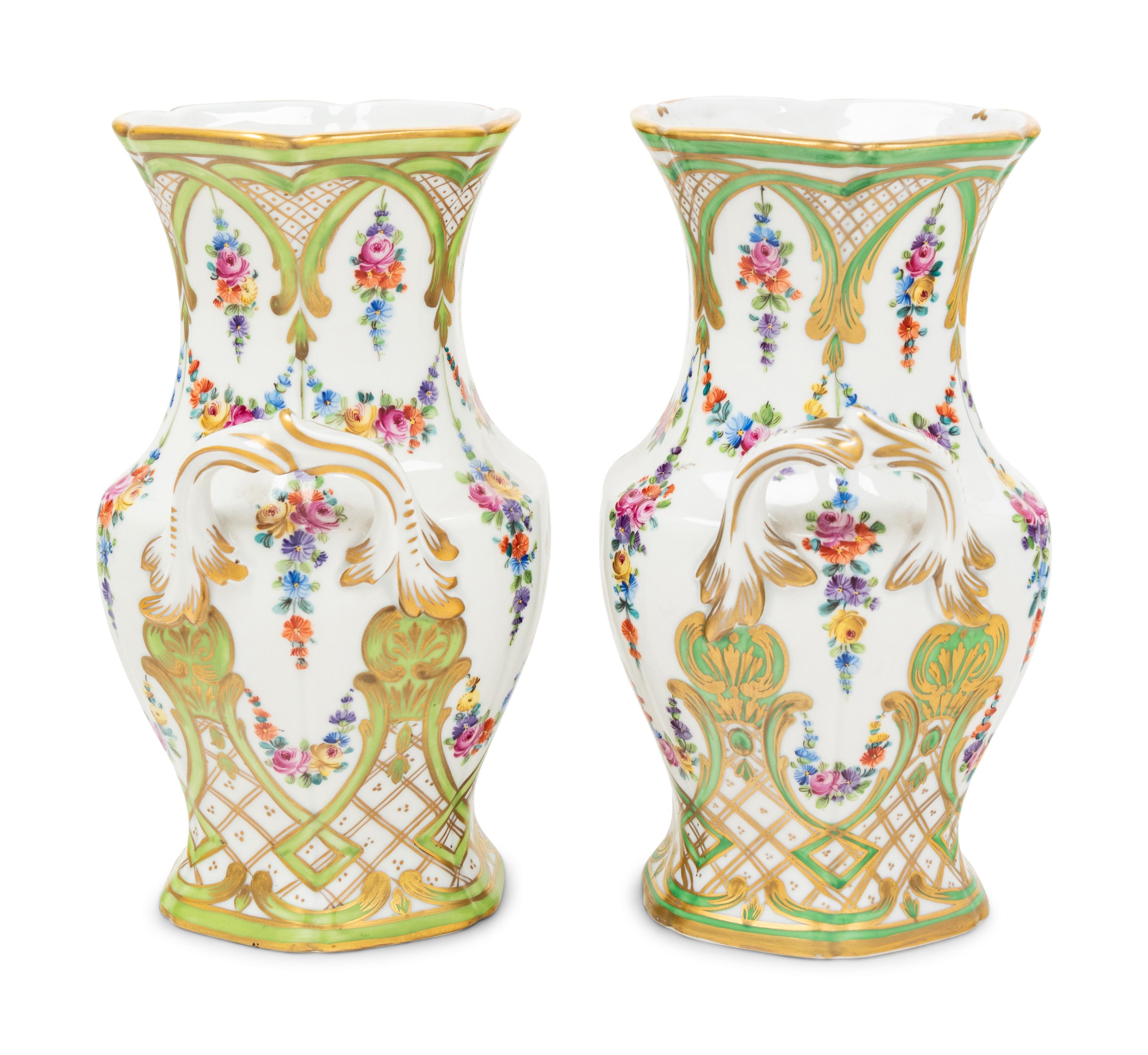 A Pair of Dresden Porcelain Urns