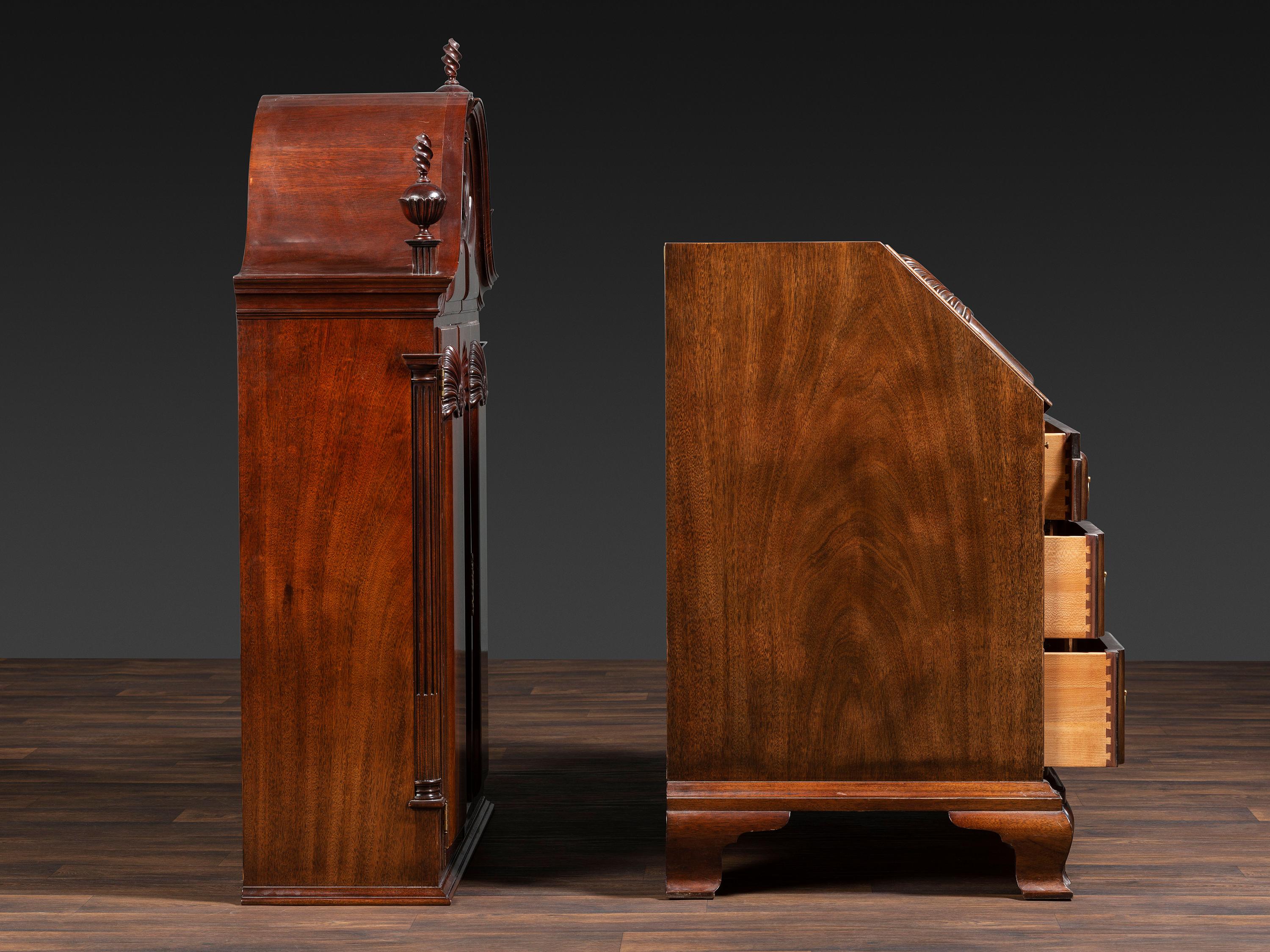 A Kindel Chippendale Revival Shell-and-Block Front Desk-and-Bookcase