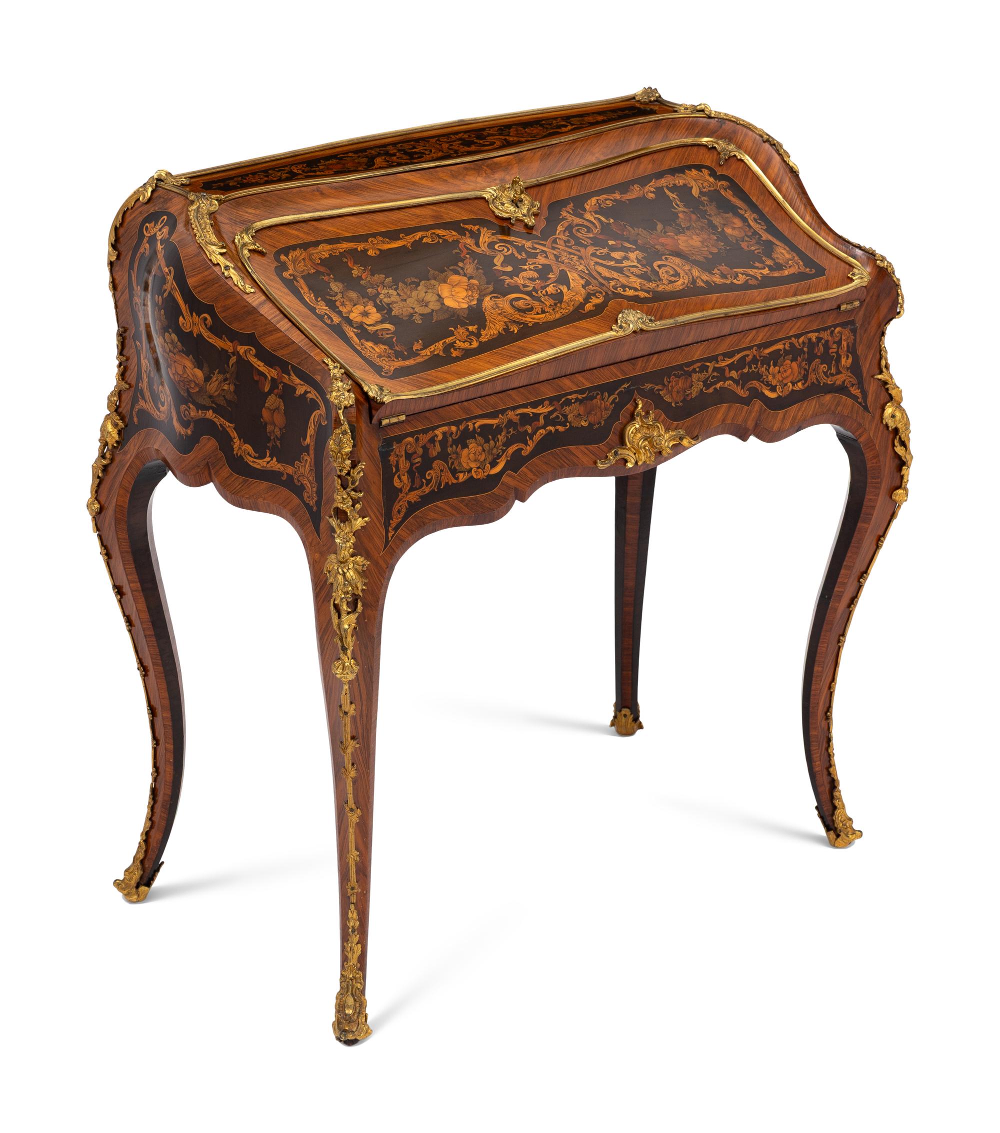 A Napoleon III Gilt Bronze Mounted Marquetry Bureau en Pente