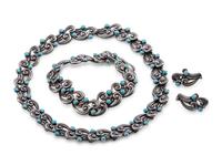 Scrolling Sterling Silver Choker, Bracelet, and Screwback Earrings