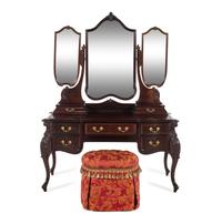 An English Mahogany Dressing Table with a Three-Part Mirror