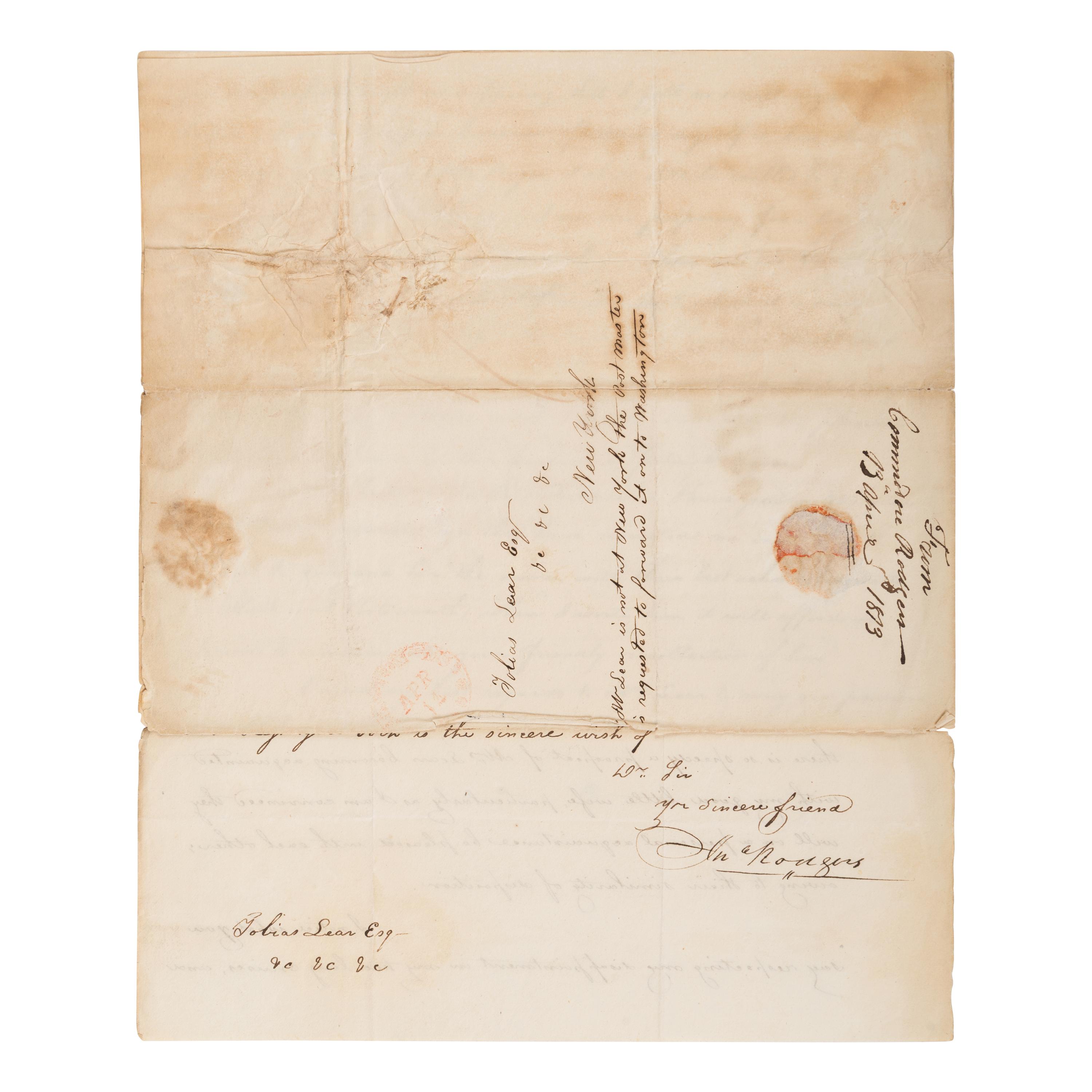Rodgers, John (1772-1838). A pair of wartime letters to Tobias Lear, comprising: