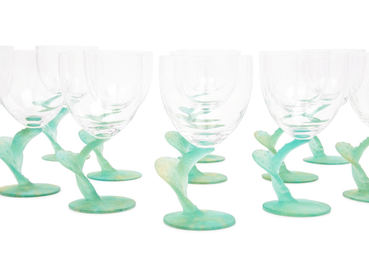 A Set of Thirteen Daum Pâte-de-Verre Cactus Goblets