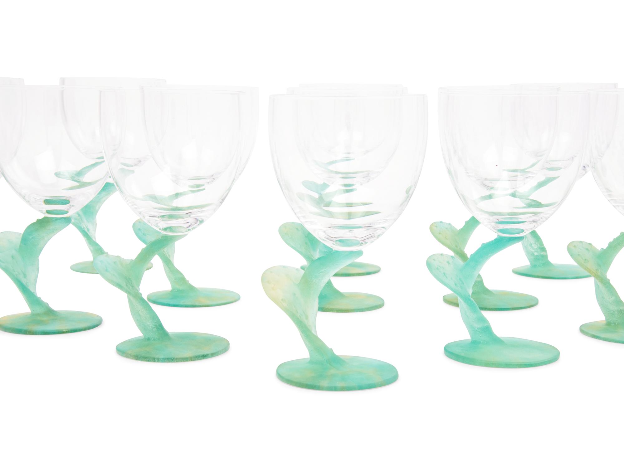 A Set of Thirteen Daum Pâte-de-Verre Cactus Goblets
