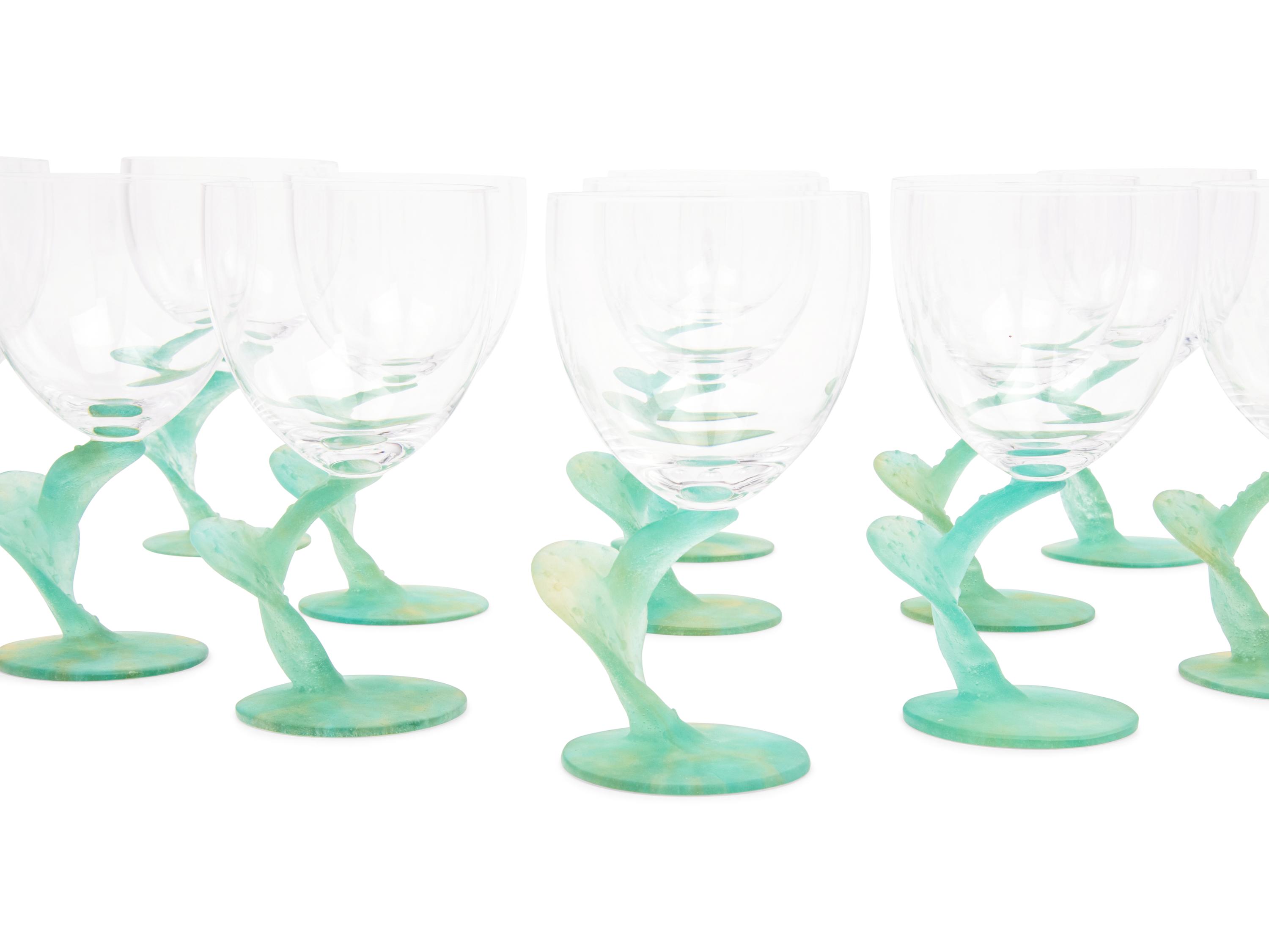 A Set of Thirteen Daum Pâte-de-Verre Cactus Goblets
