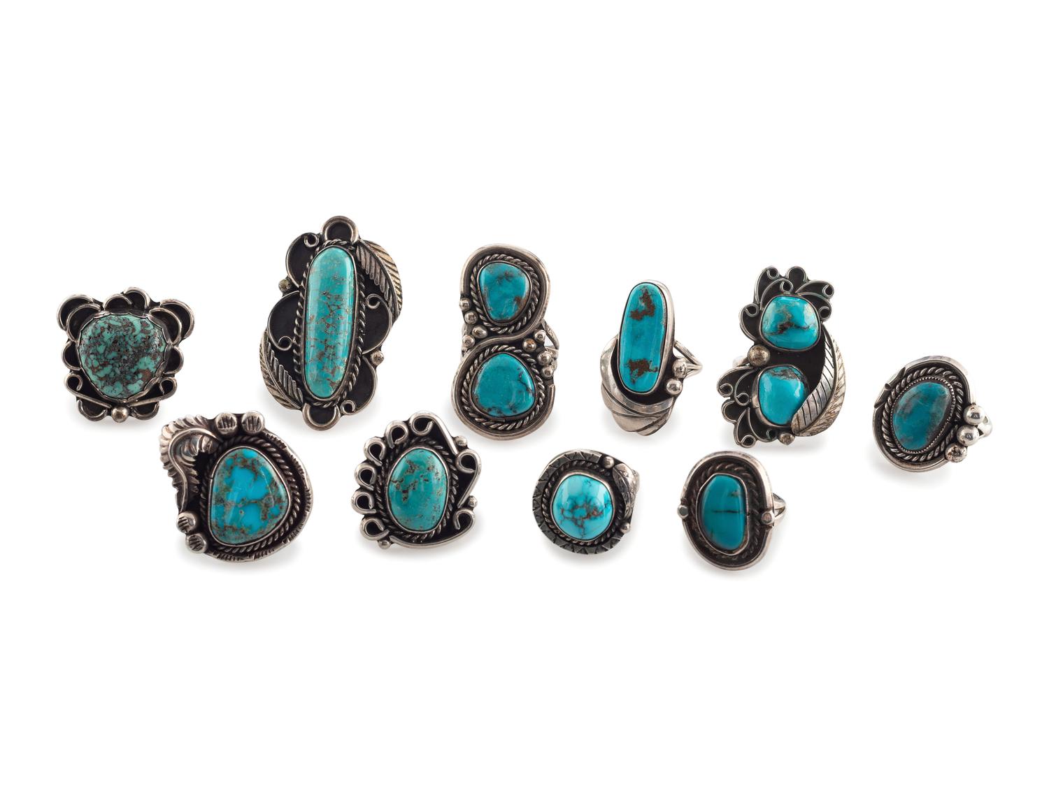 Group of Navajo Silver and Turquoise Rings
