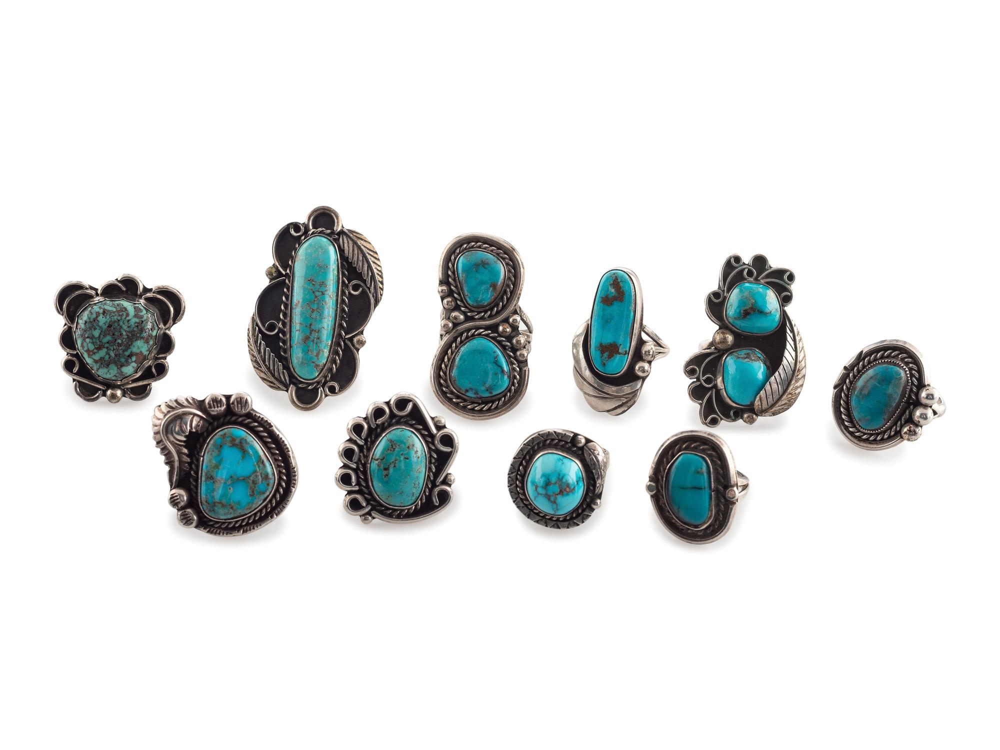 Group of Navajo Silver and Turquoise Rings