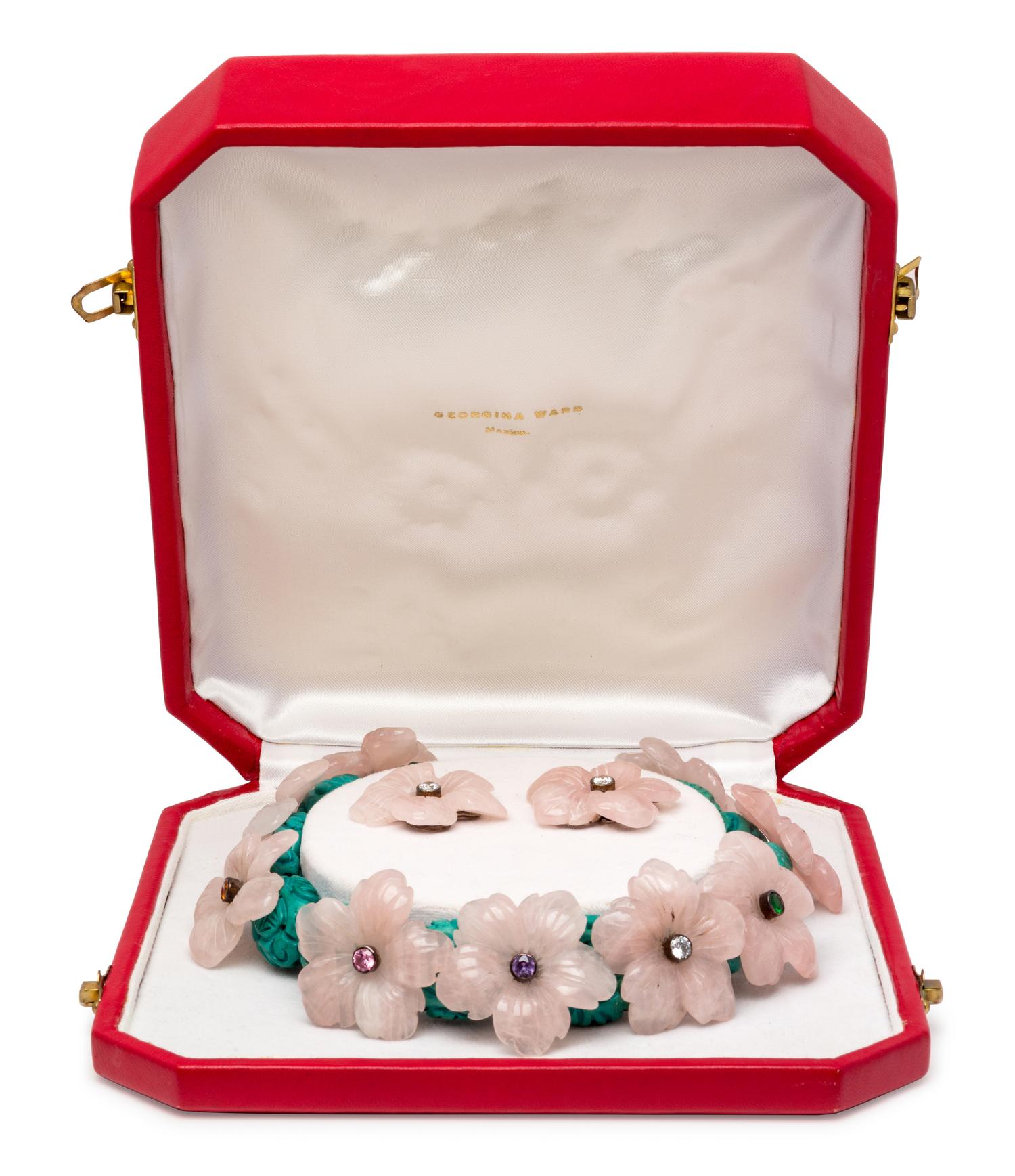 A Silver, Turquoise, Rose Quartz and Glass Demi-Parure, Georgina Ward,