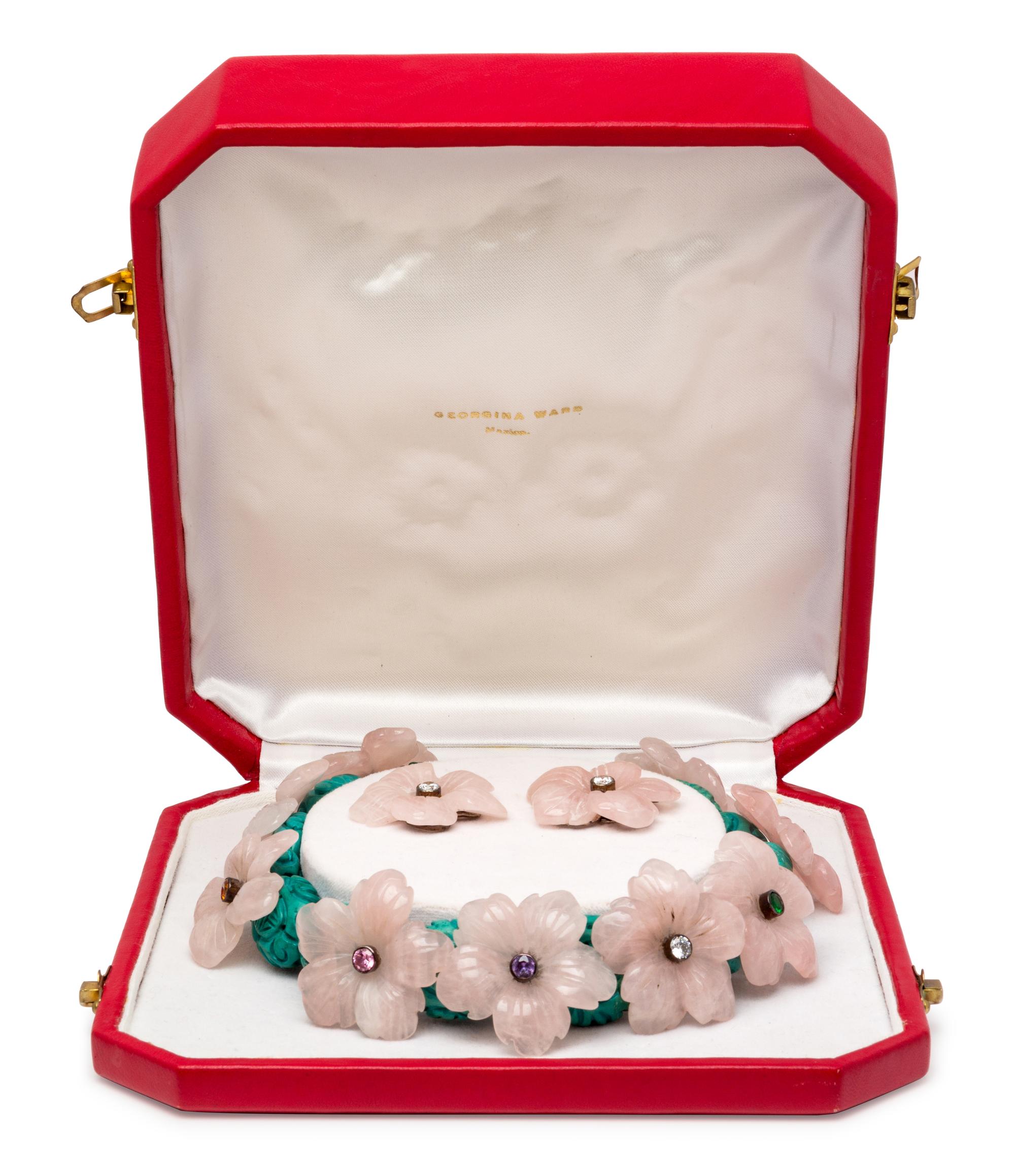 A Silver, Turquoise, Rose Quartz and Glass Demi-Parure, Georgina Ward,