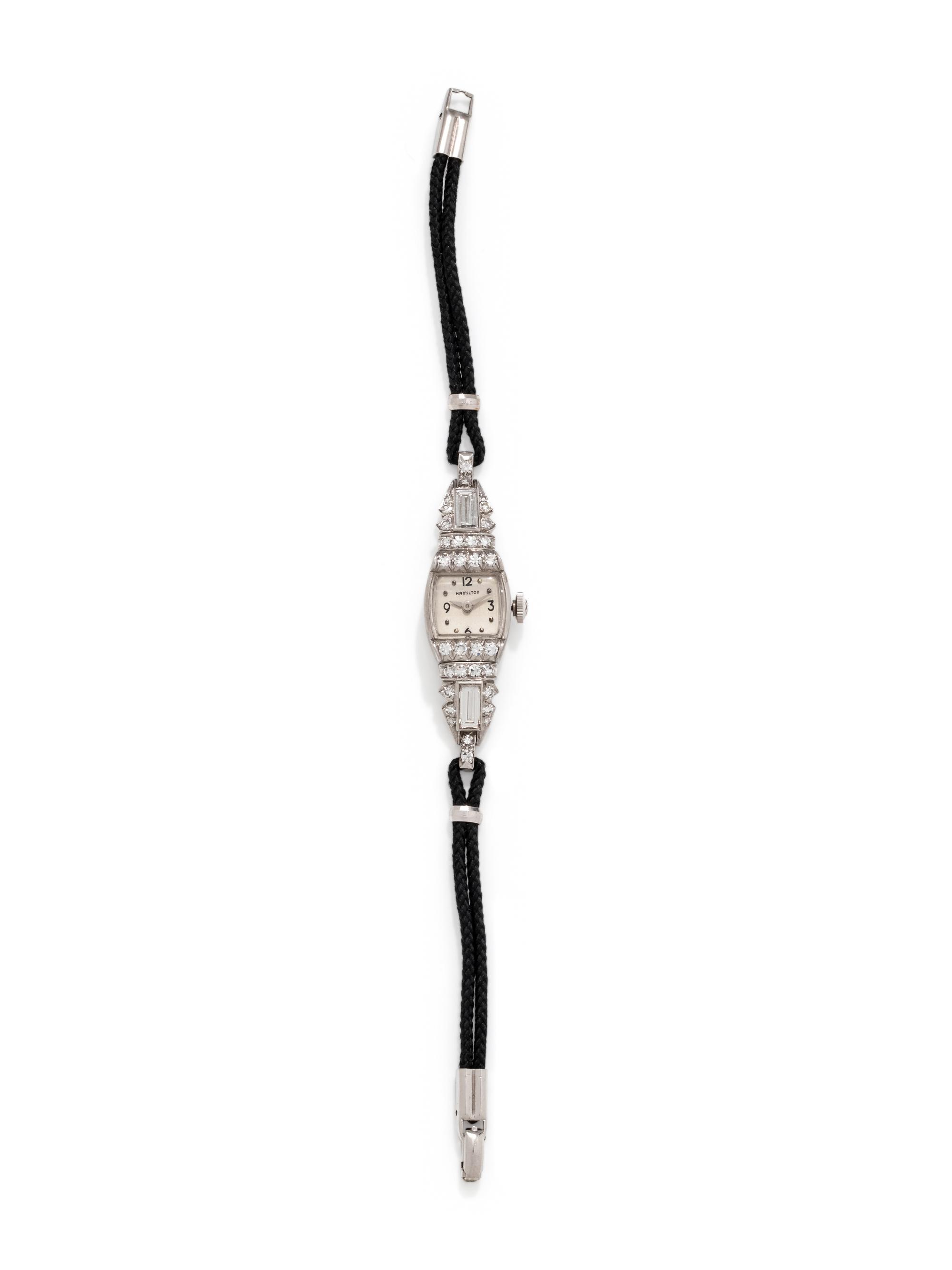 HAMILTON, PLATINUM AND DIAMOND WRISTWATCH