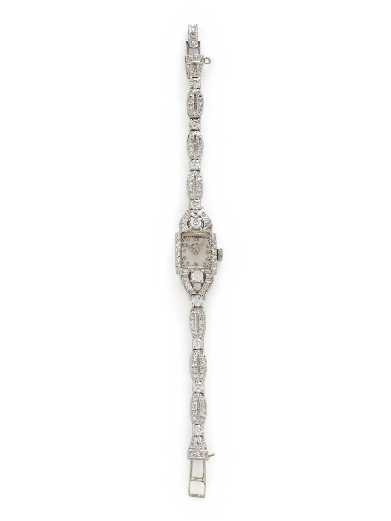 HAMILTON, PLATINUM AND DIAMOND WATCH