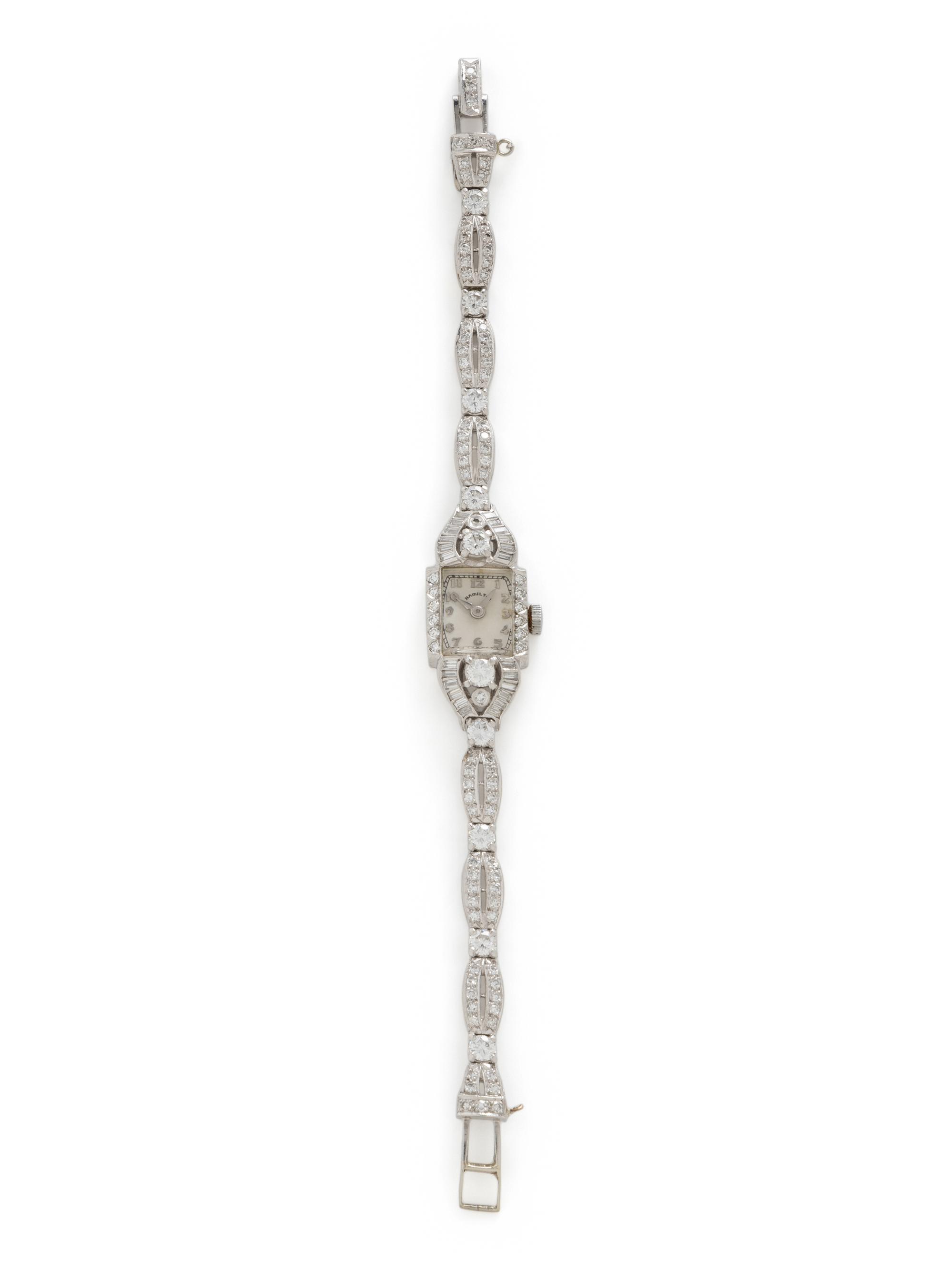 HAMILTON, PLATINUM AND DIAMOND WATCH
