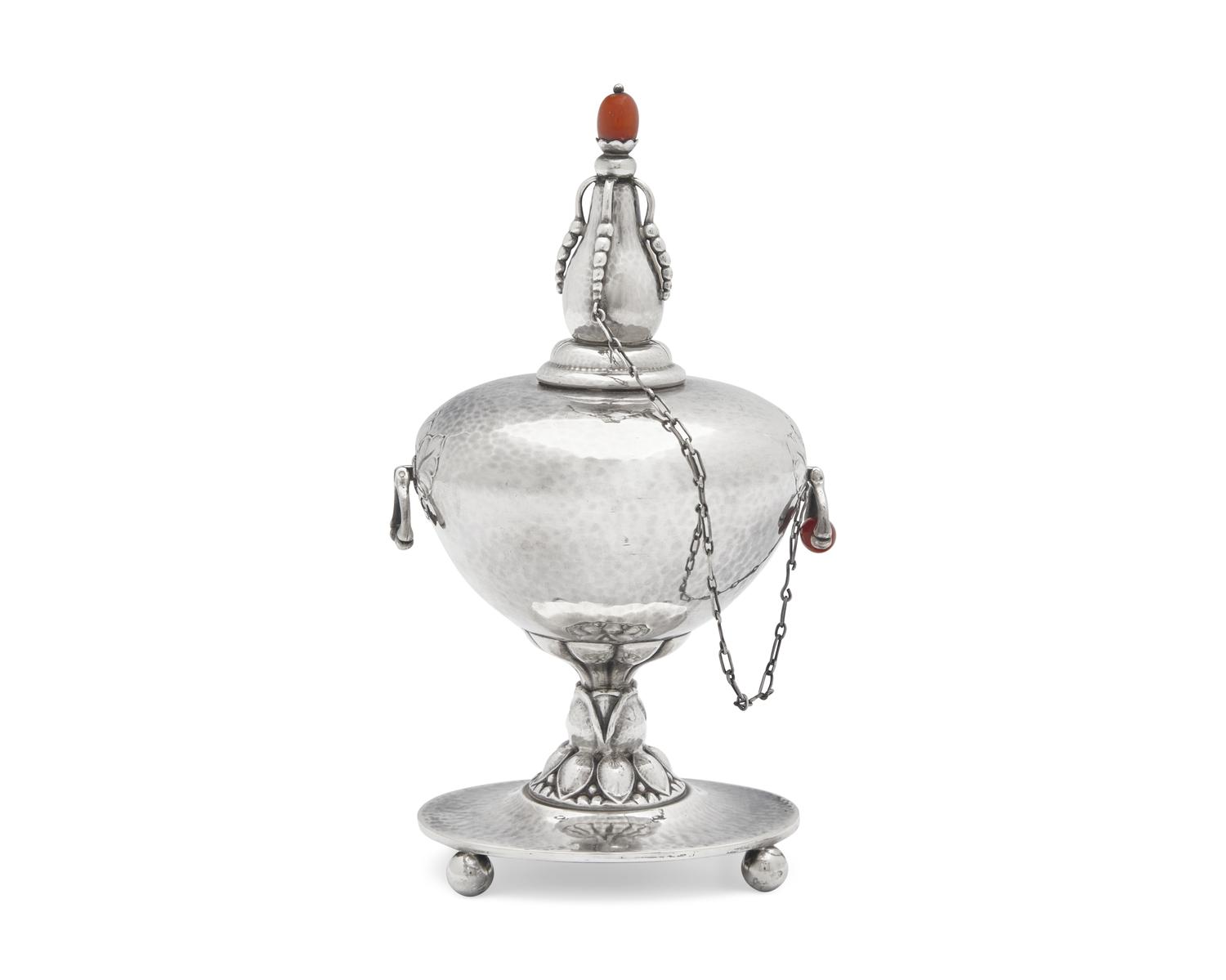 A Georg Jensen Silver and Hardstone Mounted Table Lighter