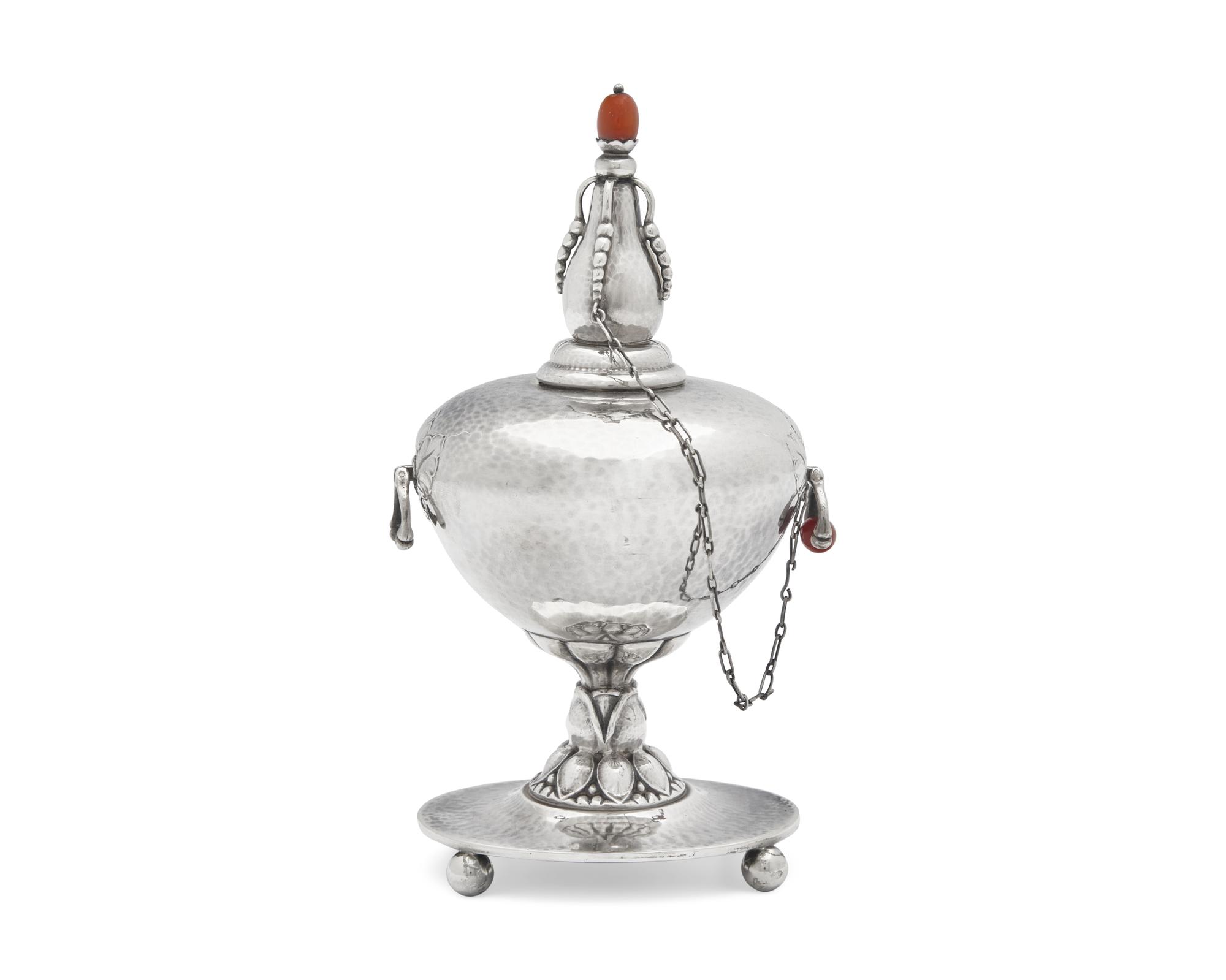 A Georg Jensen Silver and Hardstone Mounted Table Lighter