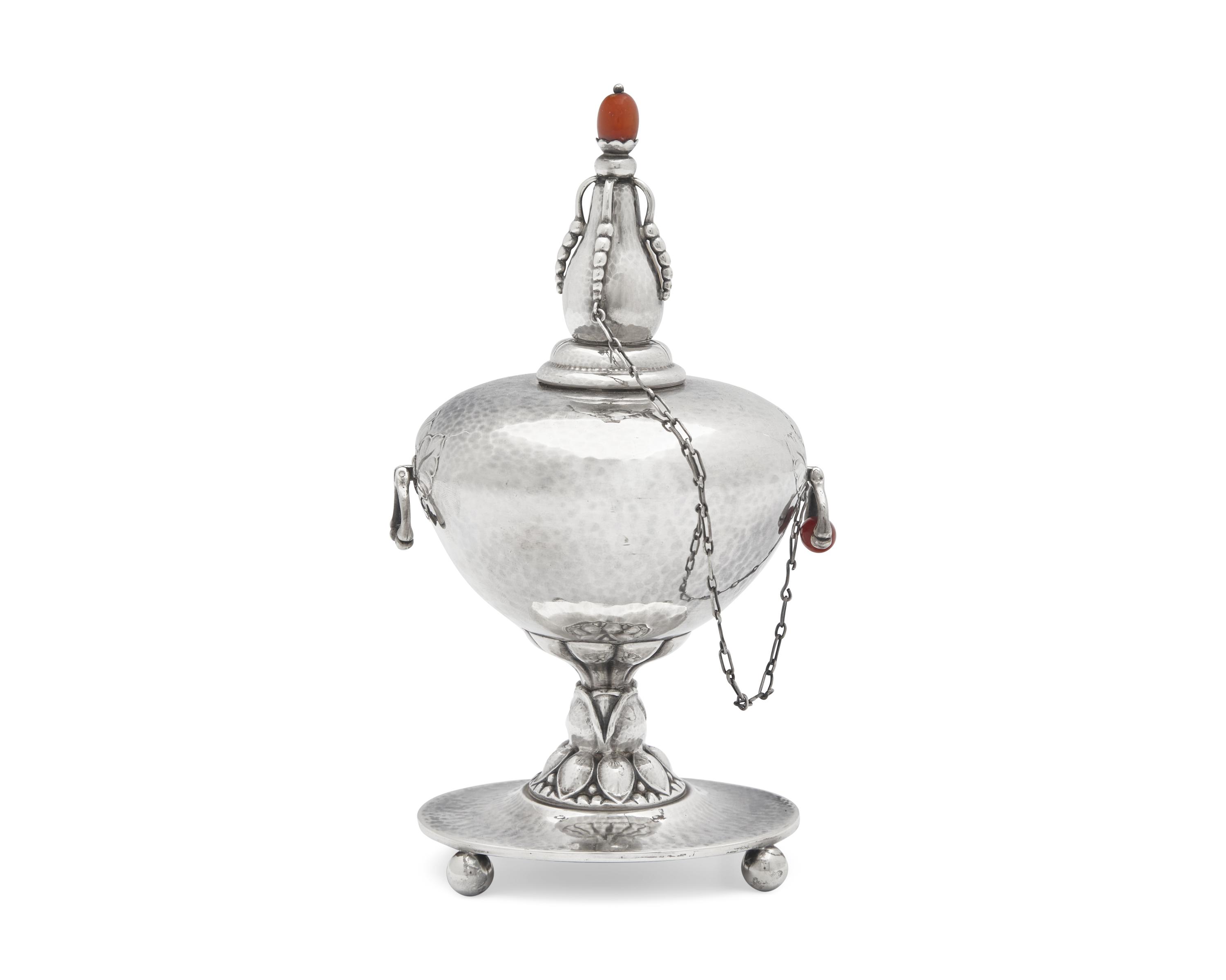 A Georg Jensen Silver and Hardstone Mounted Table Lighter