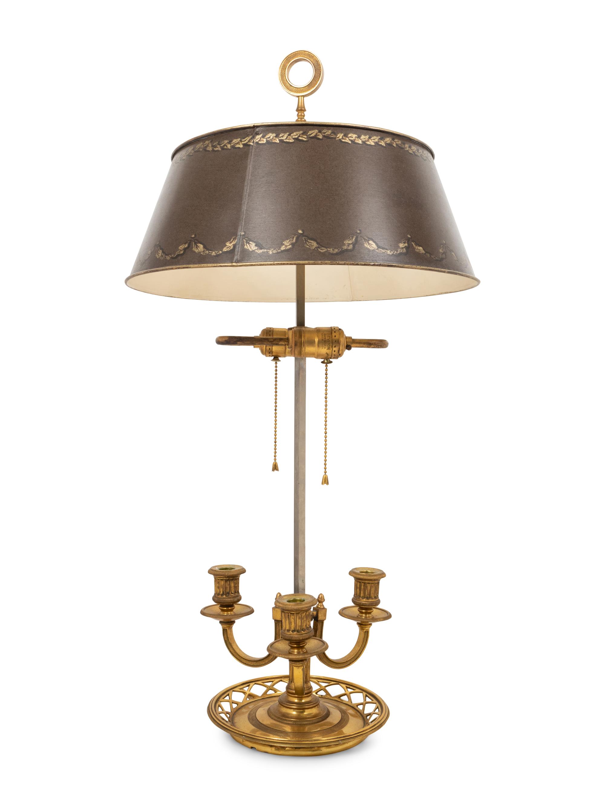 An Empire Style Brass Bouillotte Lamp with a Tôle Shade