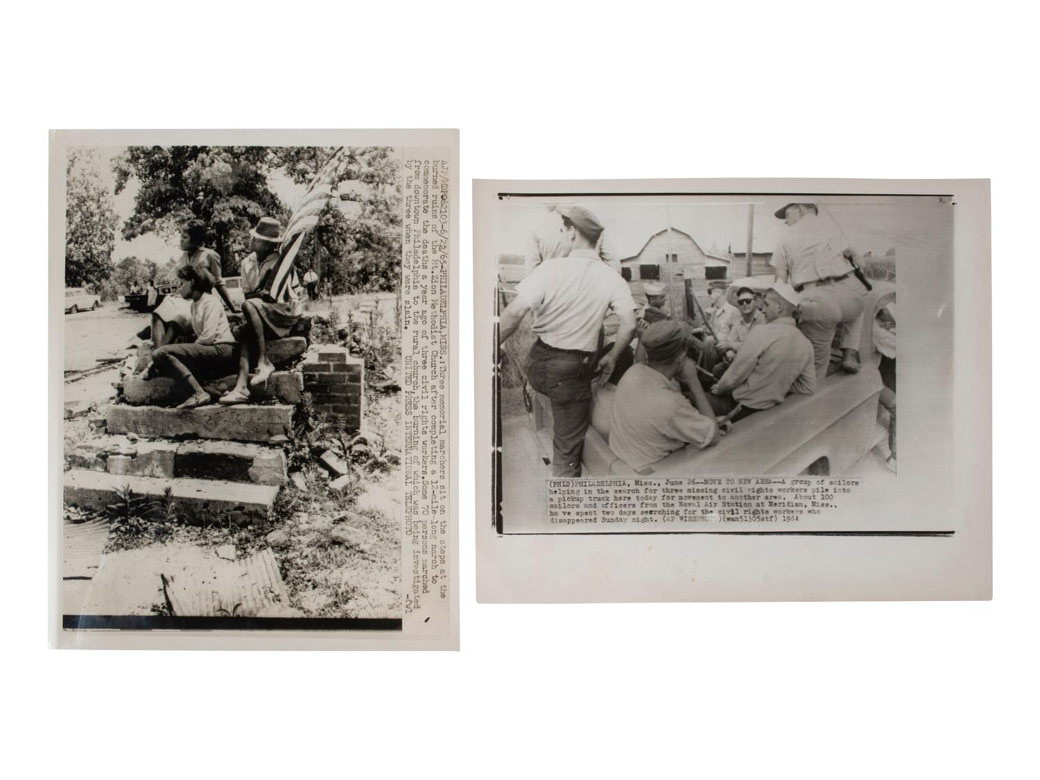 [CIVIL RIGHTS]. A group of 2 press photographs associated with the investigation into the killings of three Civil Rights workers in Mississippi. 1964-1965.