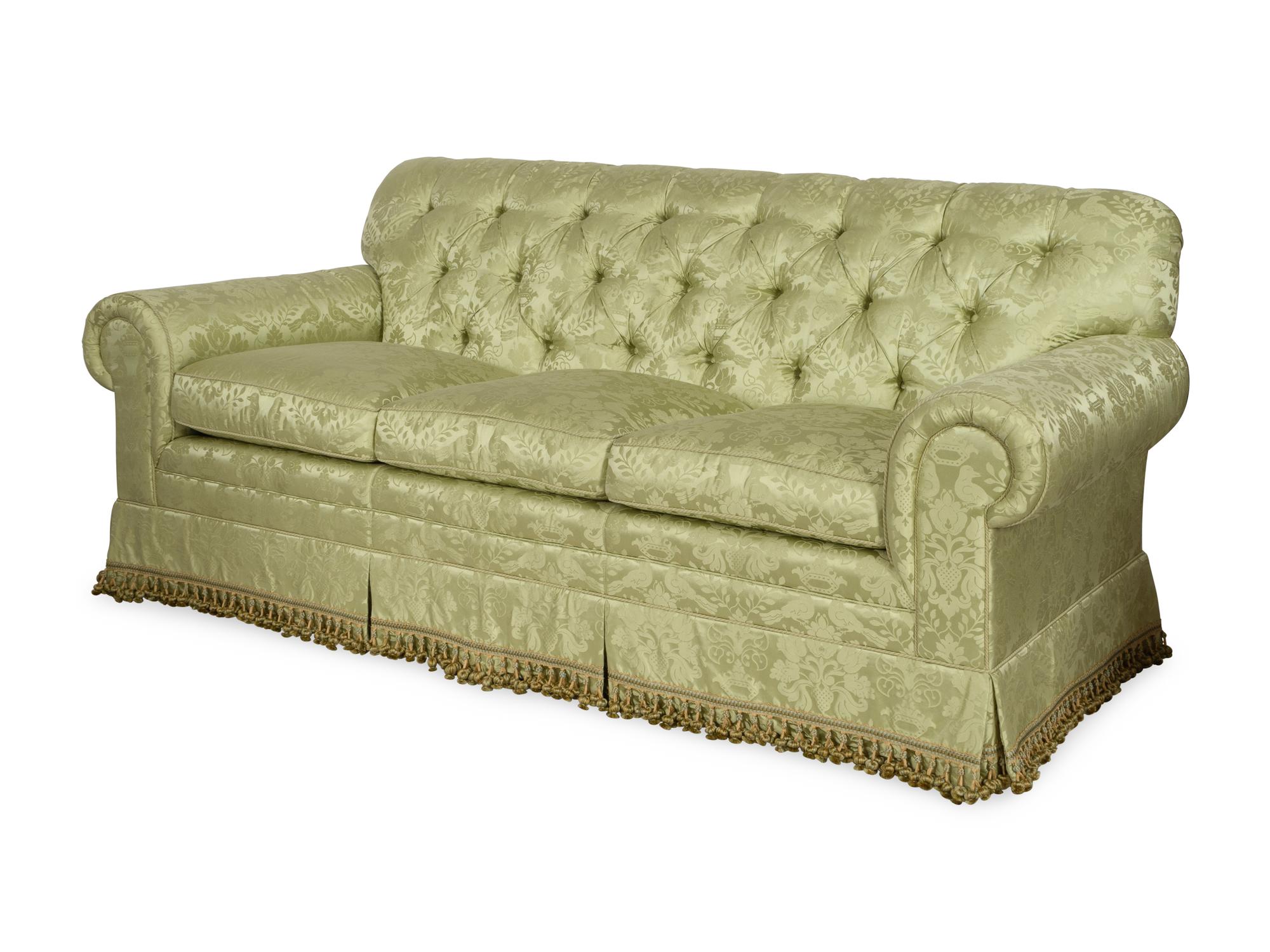 An E.J. Victor Silk Upholstered Three-Cushion Sofa