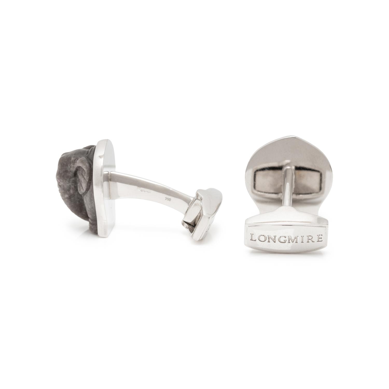 LONGMIRE, WHITE GOLD CARVED ELEPHANT CUFFLINKS