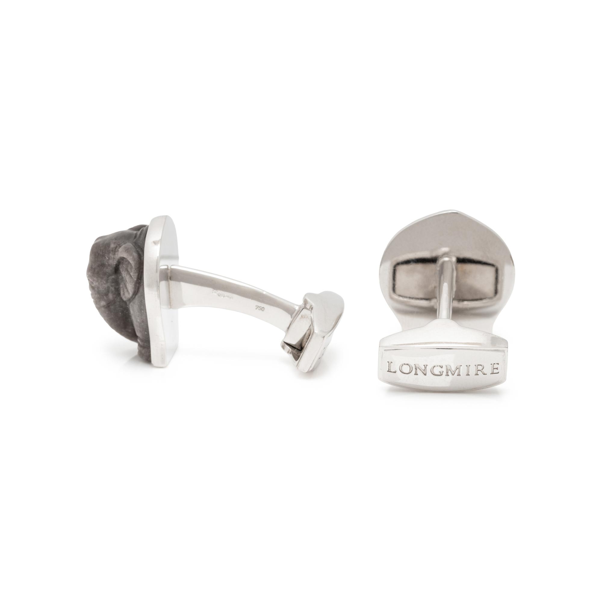 LONGMIRE, WHITE GOLD CARVED ELEPHANT CUFFLINKS